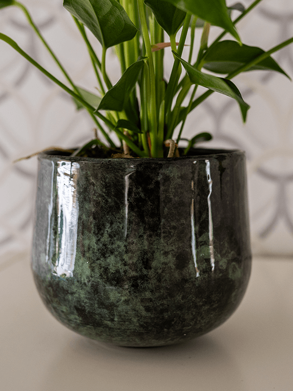 Green Plant Pot - Emmie Metal Pot - Mystic Green - Multiple Sizes