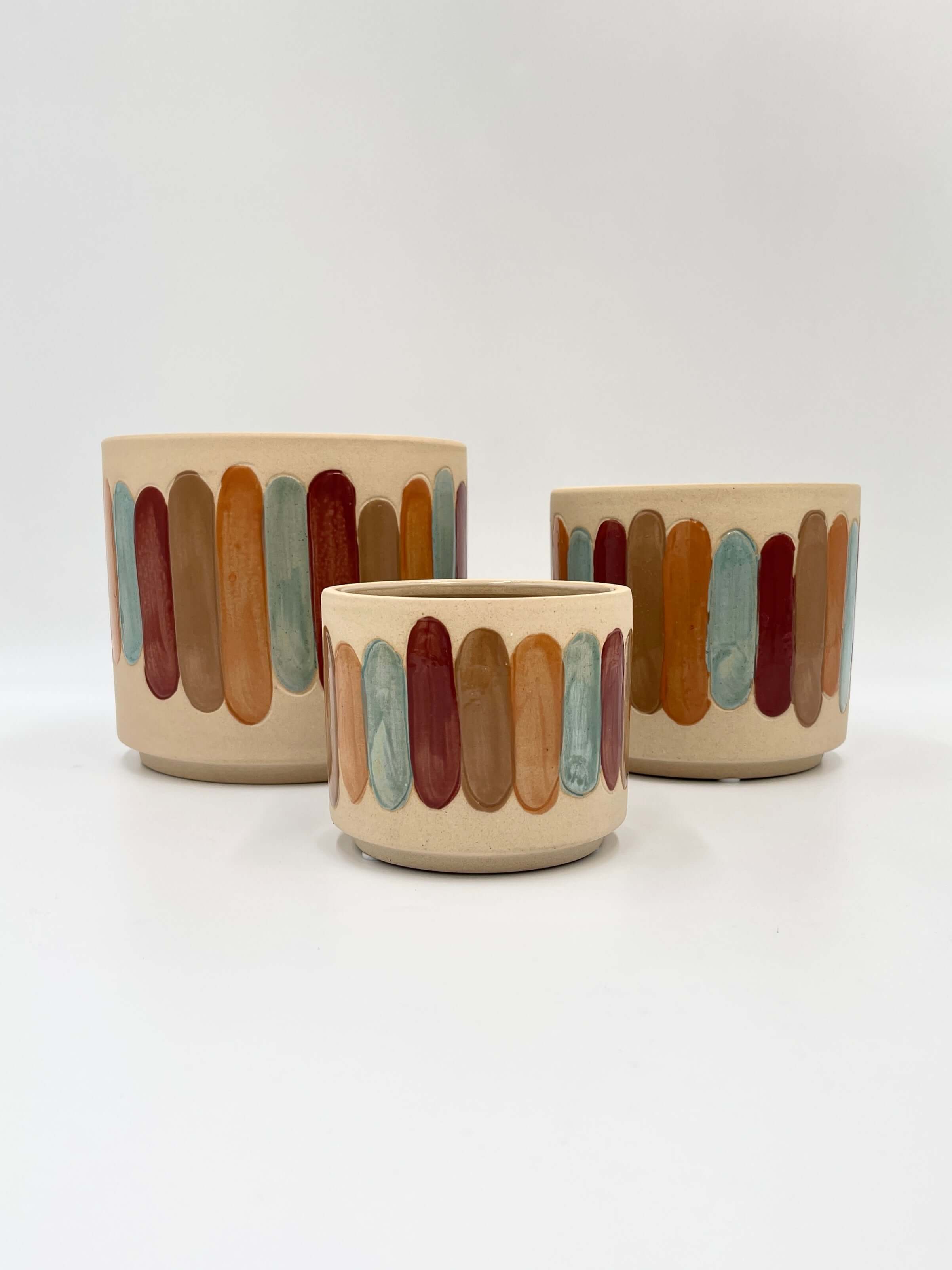 Anna Striped Ceramic Plant Pots, Indoor Plant Pots, in Multiple Sizes