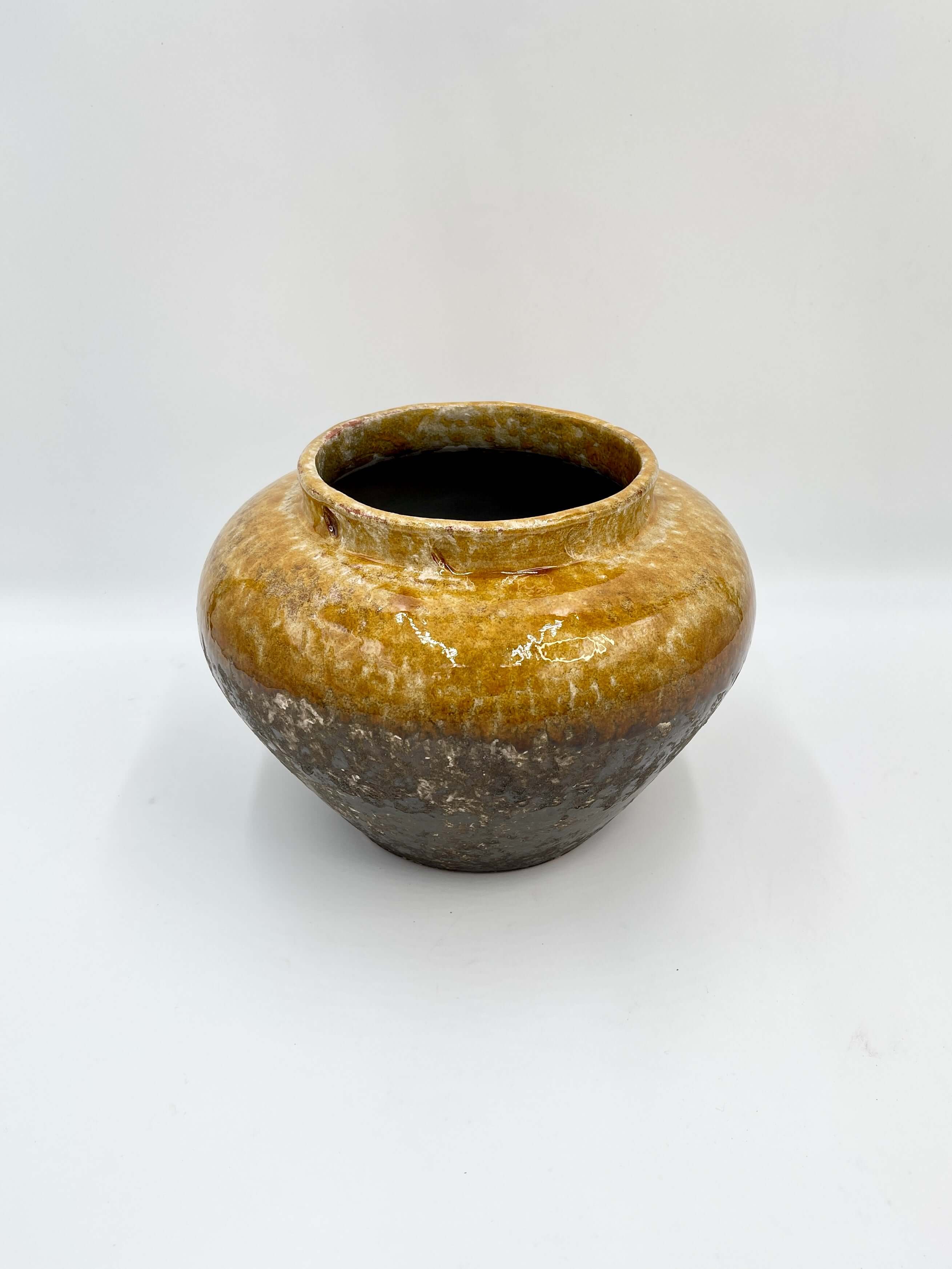 Handmade Lindy Jar Plant Pot, Retro Ochre Houseplant Pot, 28cm