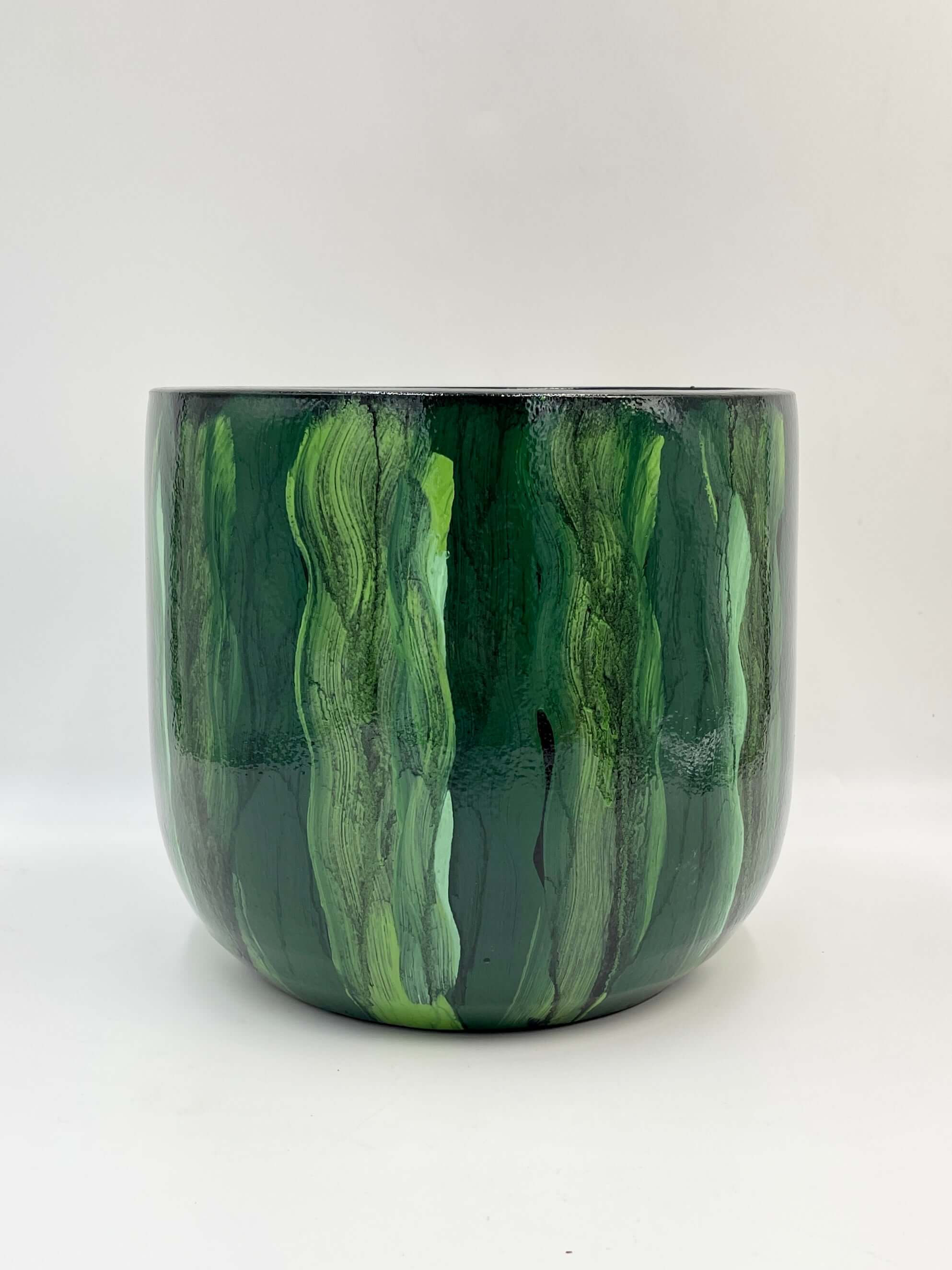 Stripe Plant Pot Nigel - Green Ceramic Pot - Multiple Sizes