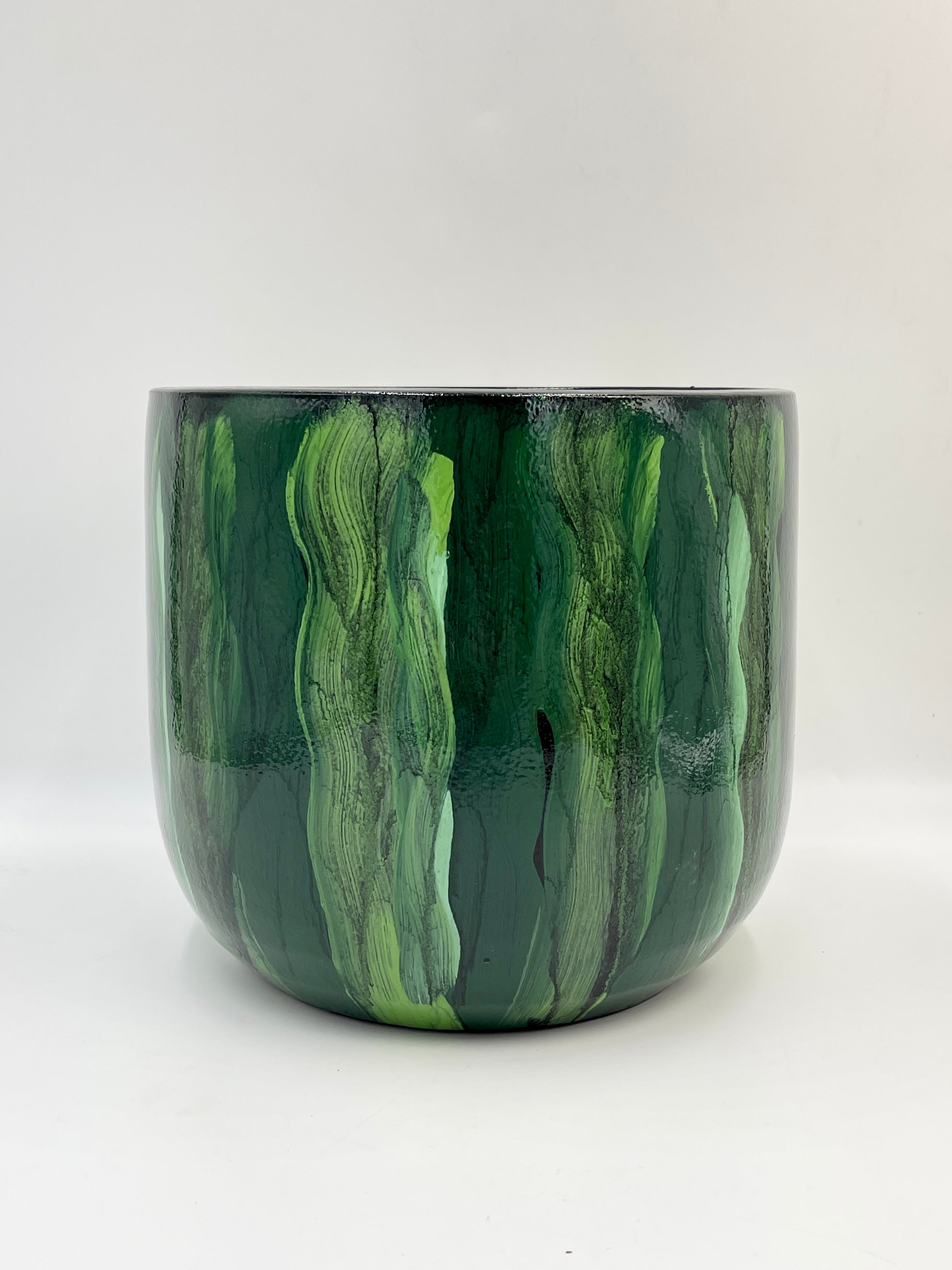 Stripe Plant Pot Nigel - Green Ceramic Pot - Multiple Sizes