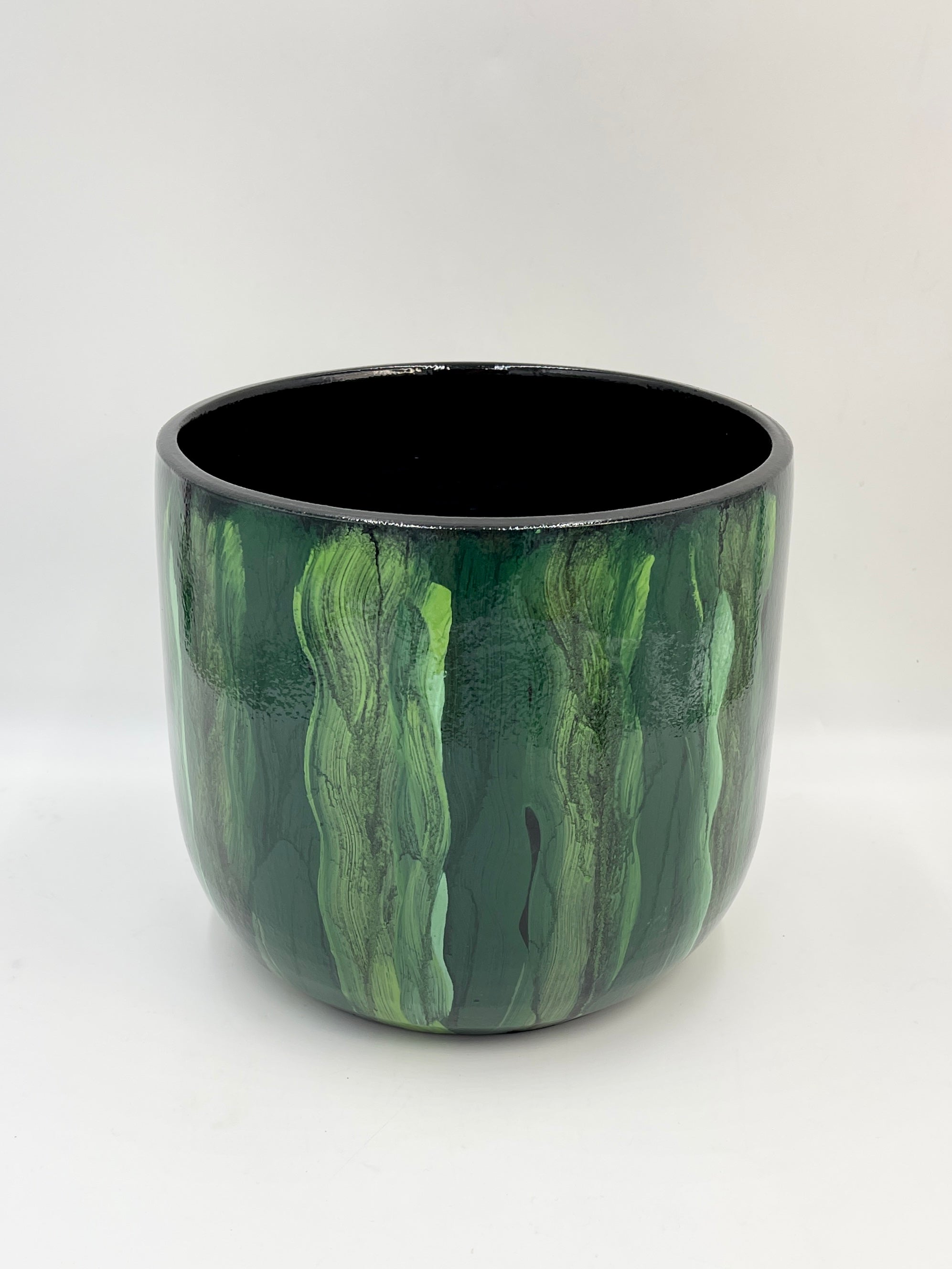 Stripe Plant Pot Nigel - Green Ceramic Pot - Multiple Sizes