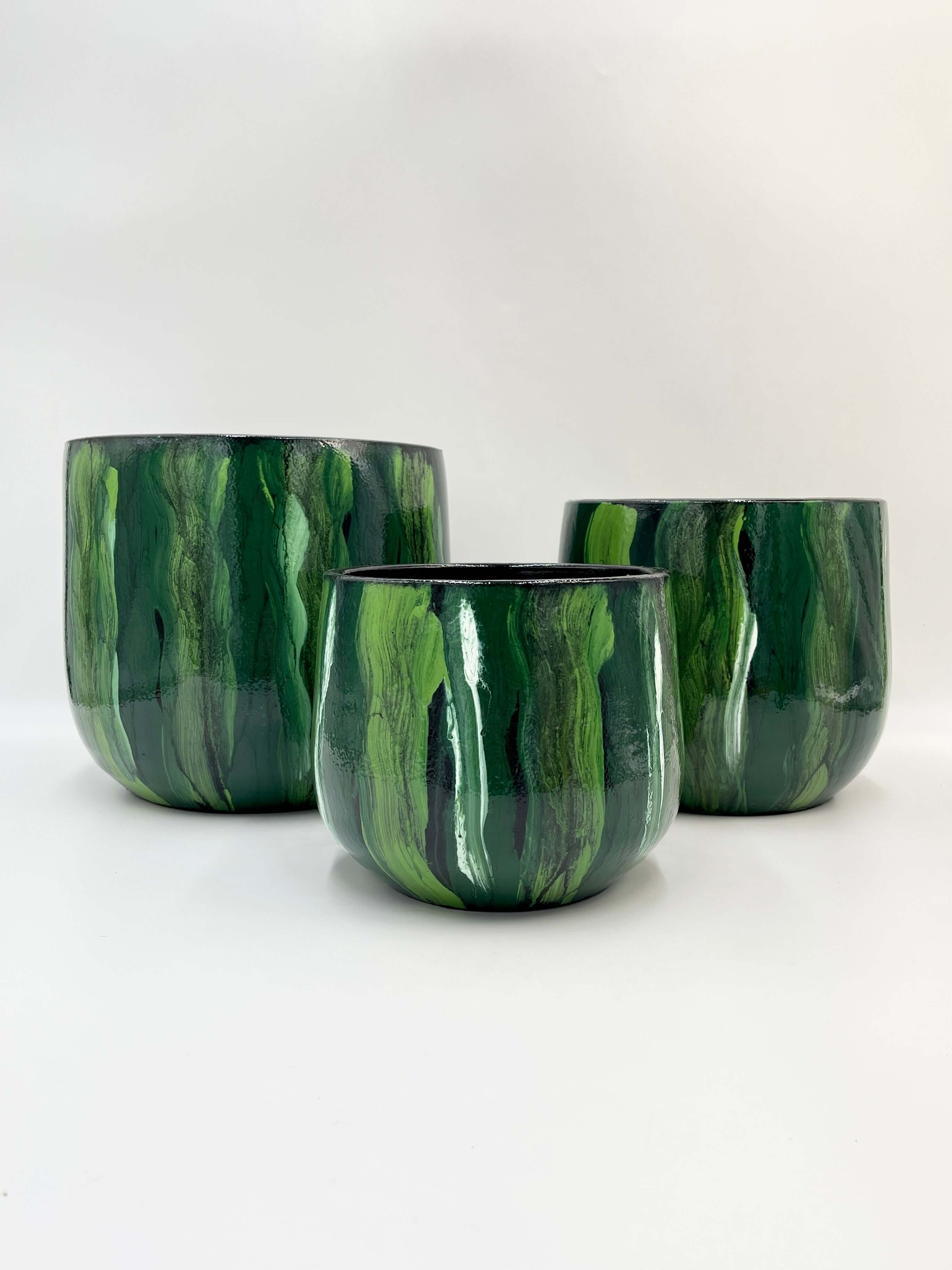 Stripe Plant Pot Nigel - Green Ceramic Pot - Multiple Sizes