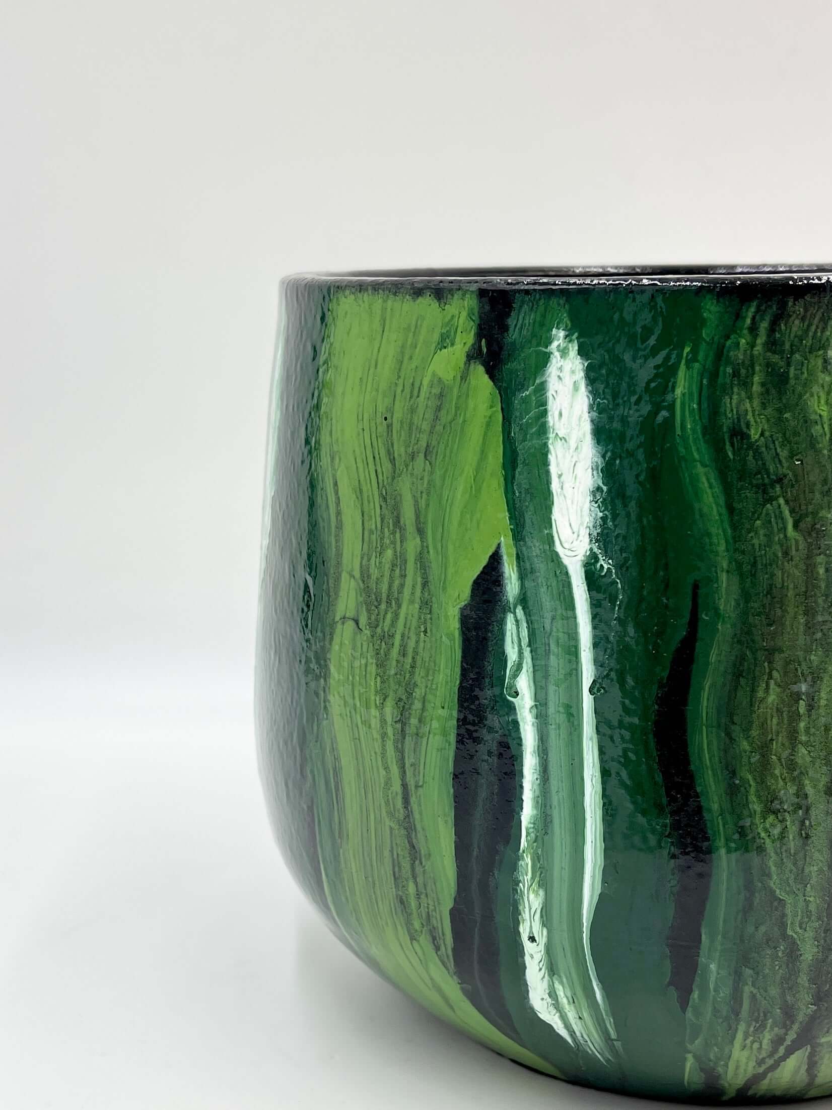 Stripe Plant Pot Nigel - Green Ceramic Pot - Multiple Sizes