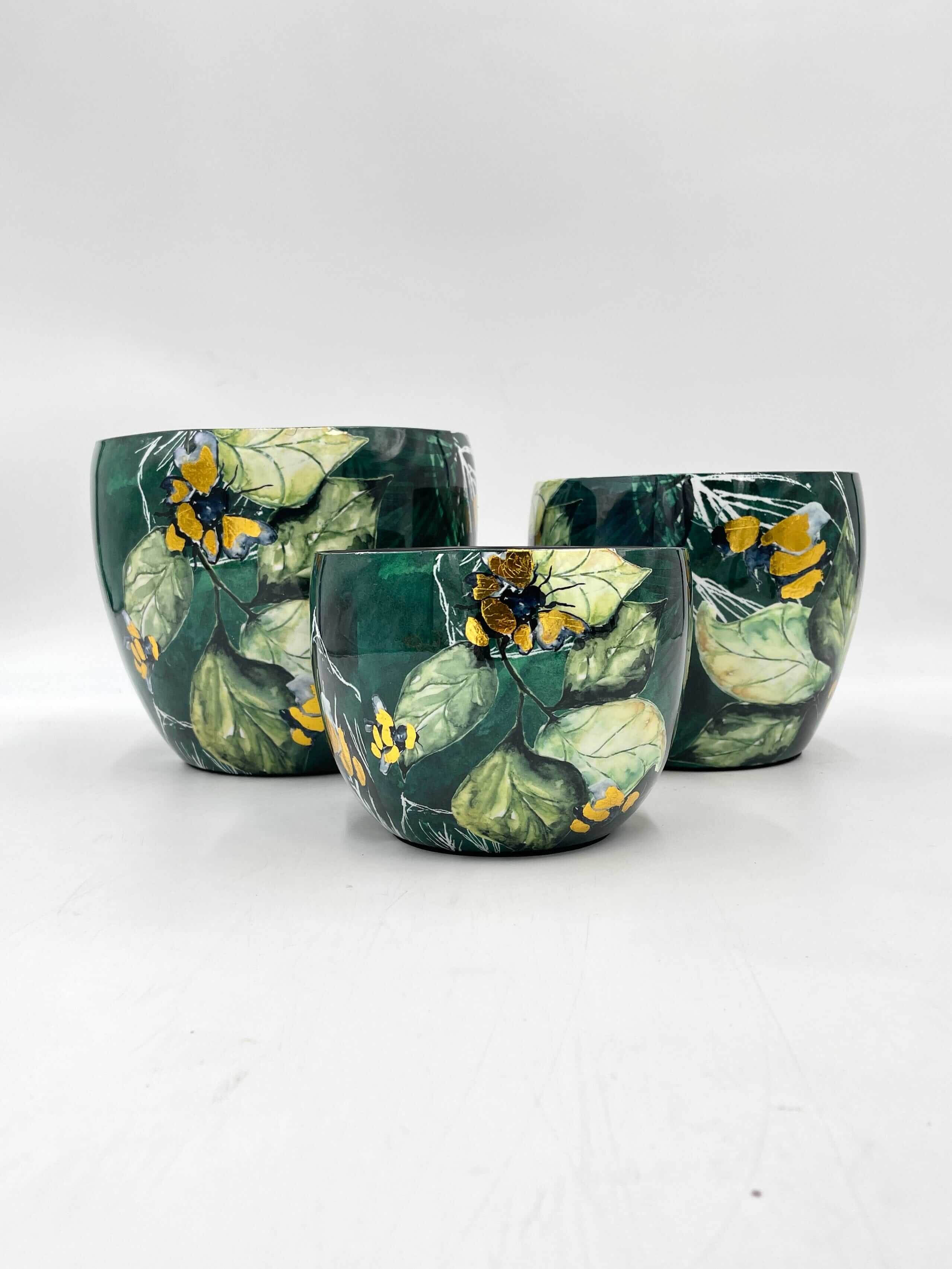 Bee Green Metal Plant Pots by Lammie, Handmade
