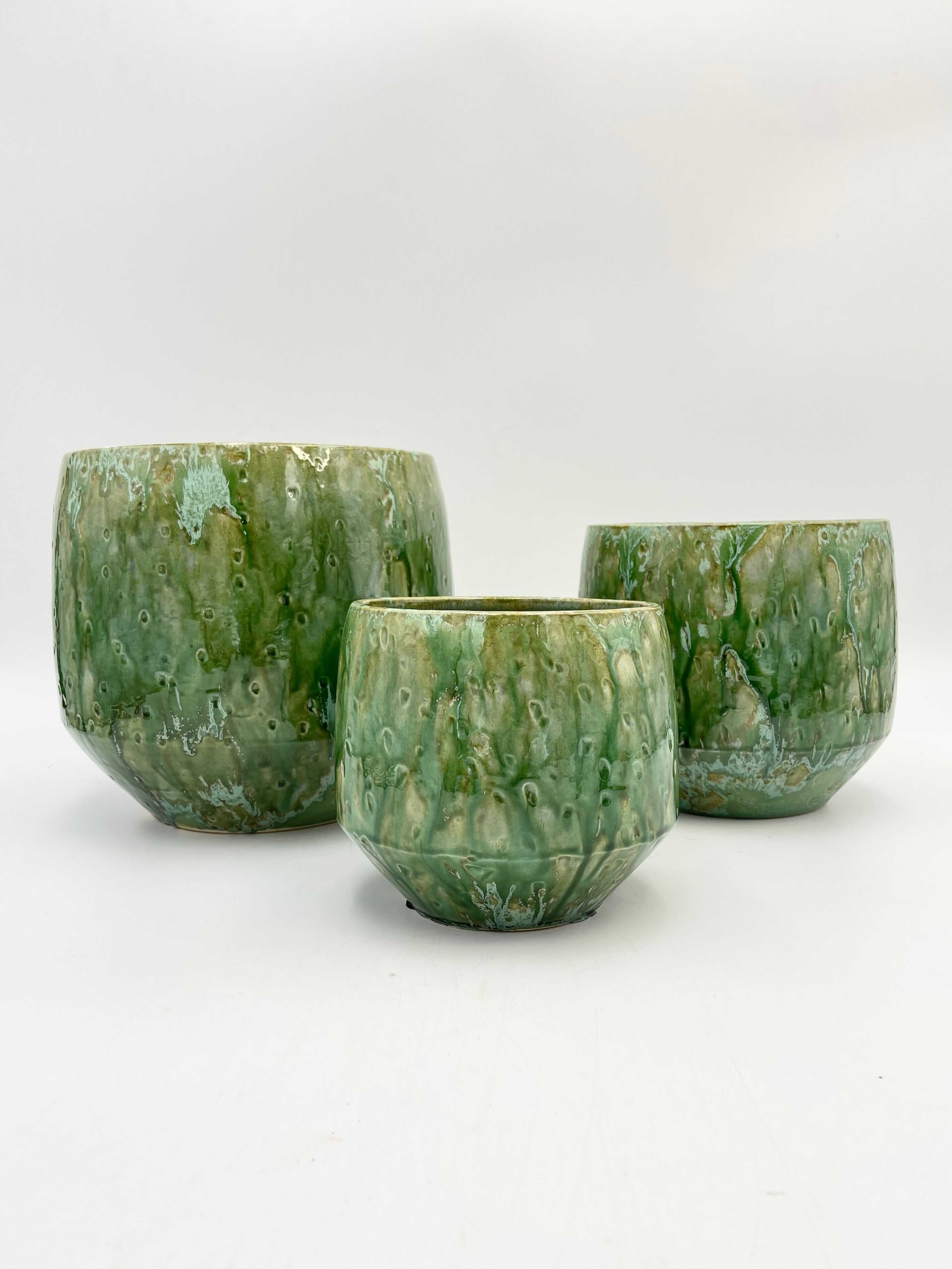 Handmade Ceramic Harris Pots, Green, Retro House Plant Pot in Multiple Sizes
