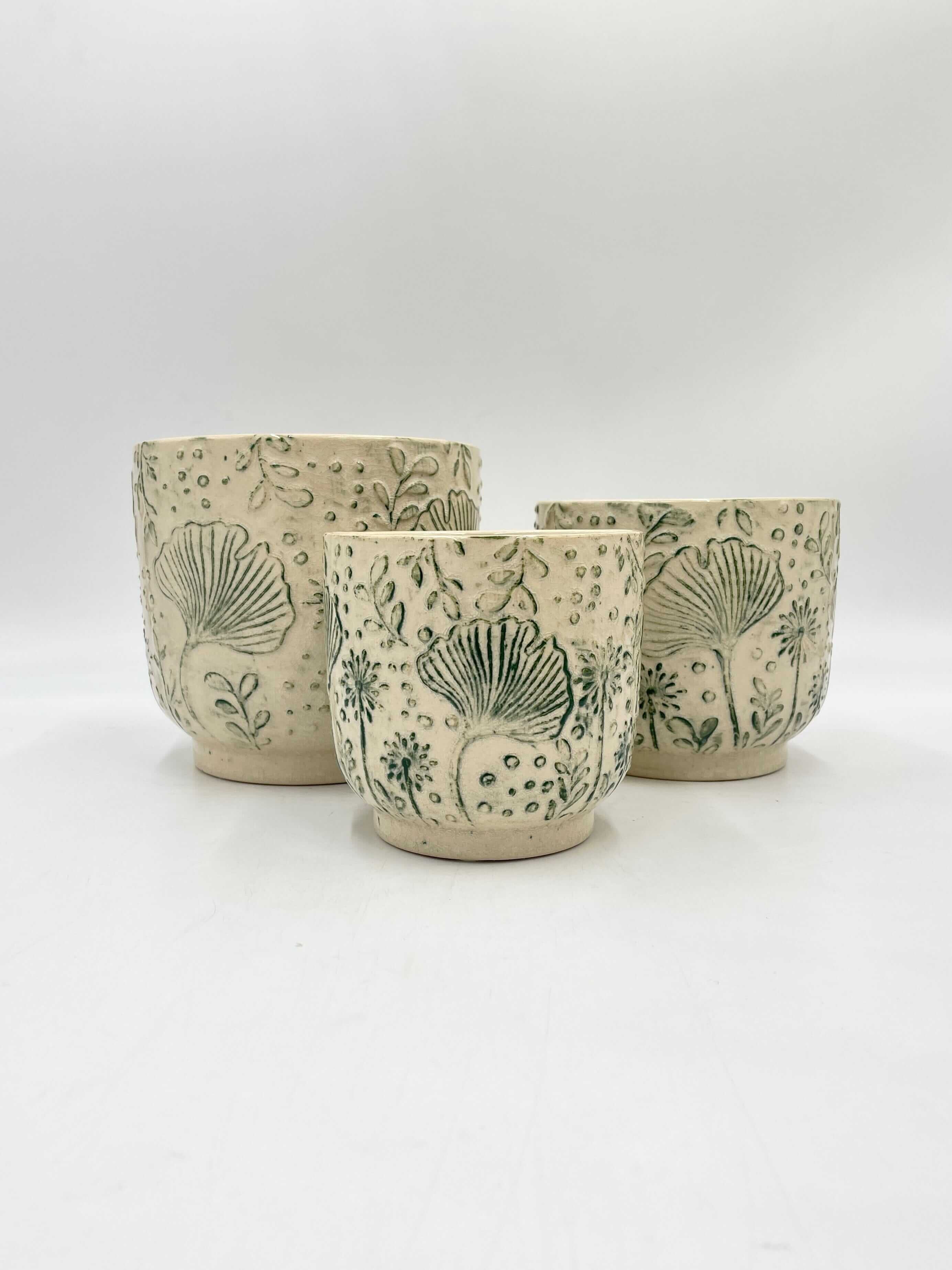 Emilia Ceramic Plant Pots, Green, House Plant Pot in Multiple Sizes