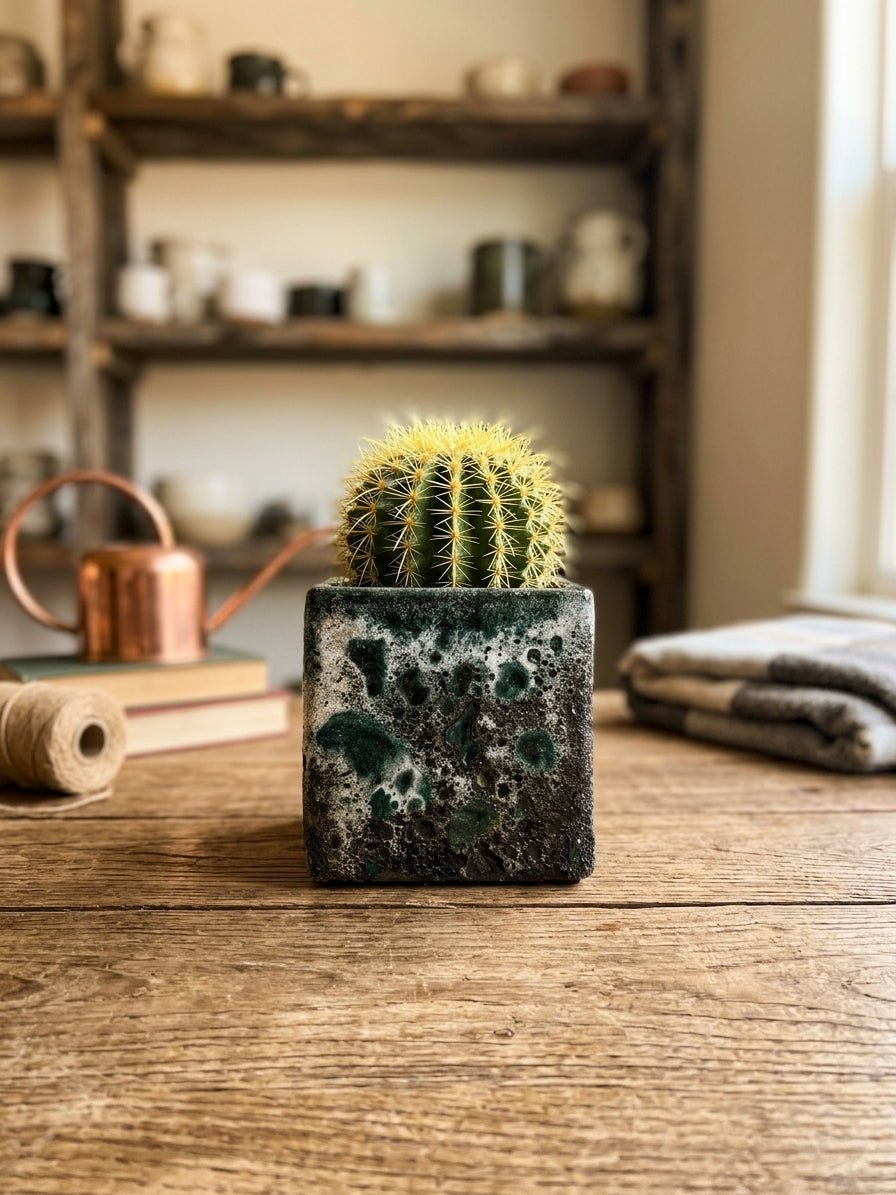 Lava Cube Relic Plant Pots, Jade, Square Plan Pot - Rebel Plants
