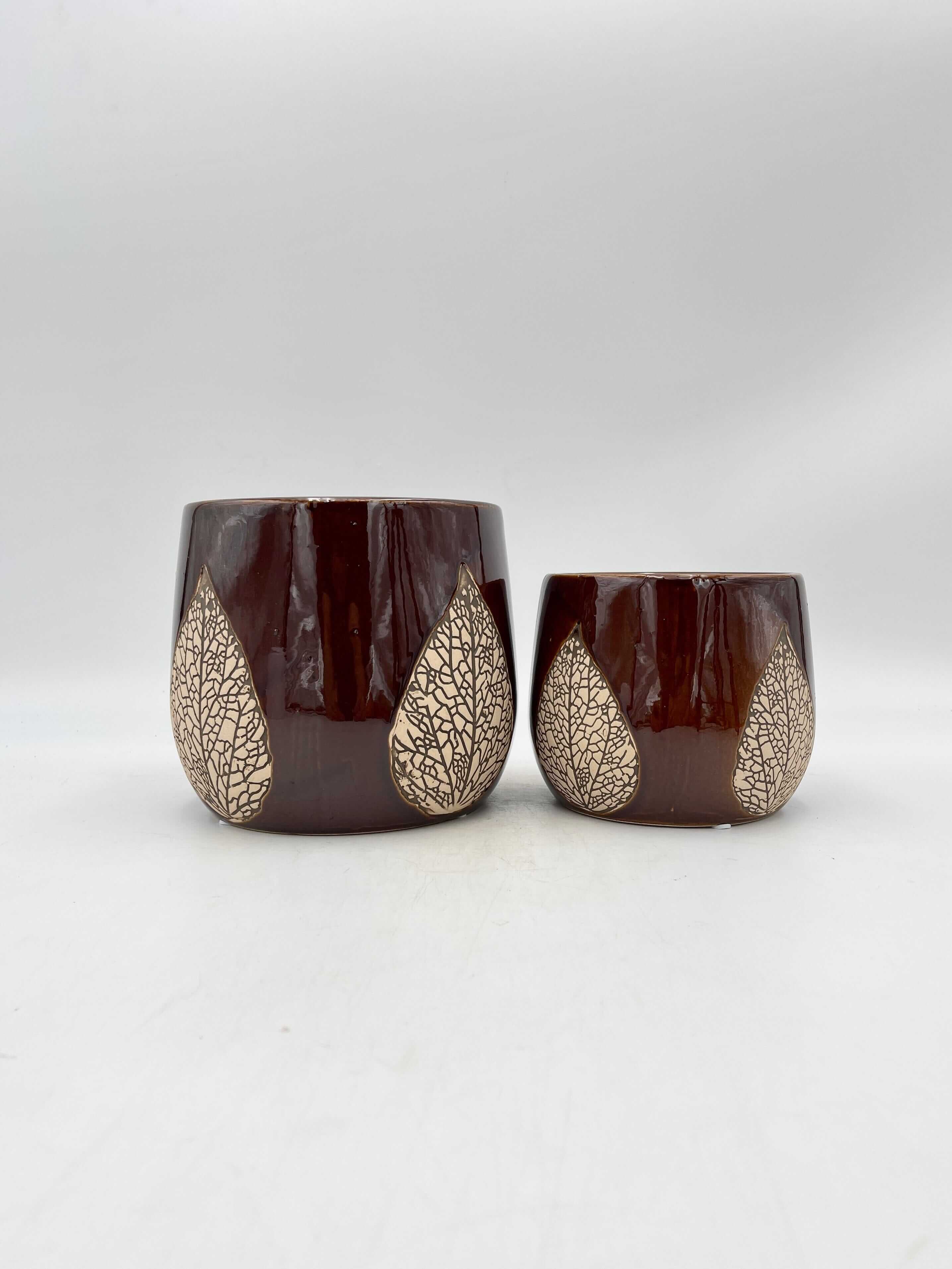 Leaf Ceramic Plant pots, Burgundy, Handmade