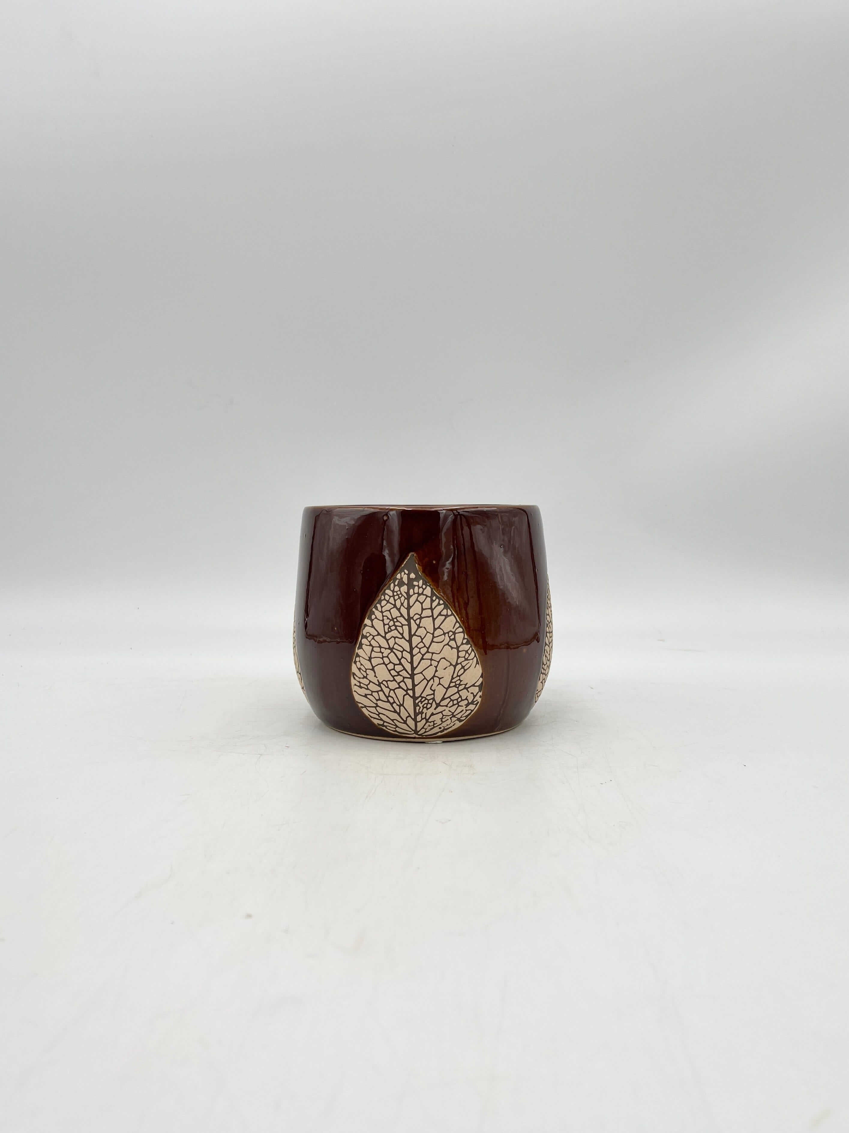 Leaf Ceramic Plant pots, Burgundy, Handmade