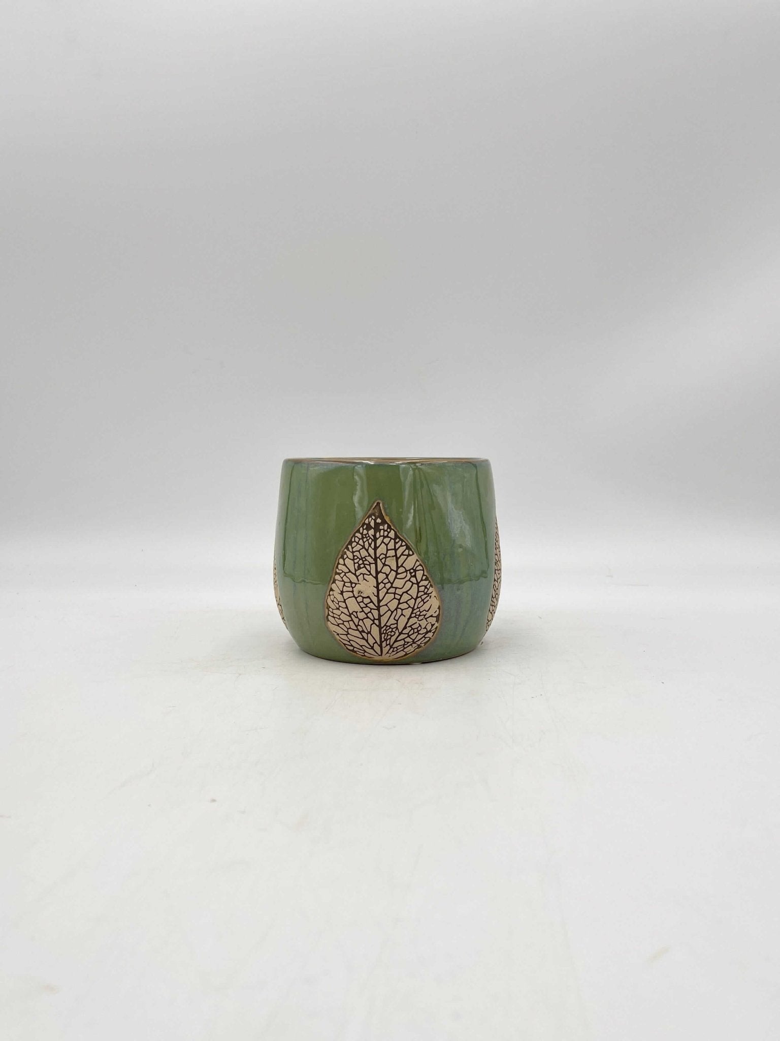 Leaf Ceramic Plant pots, Green, Handmade