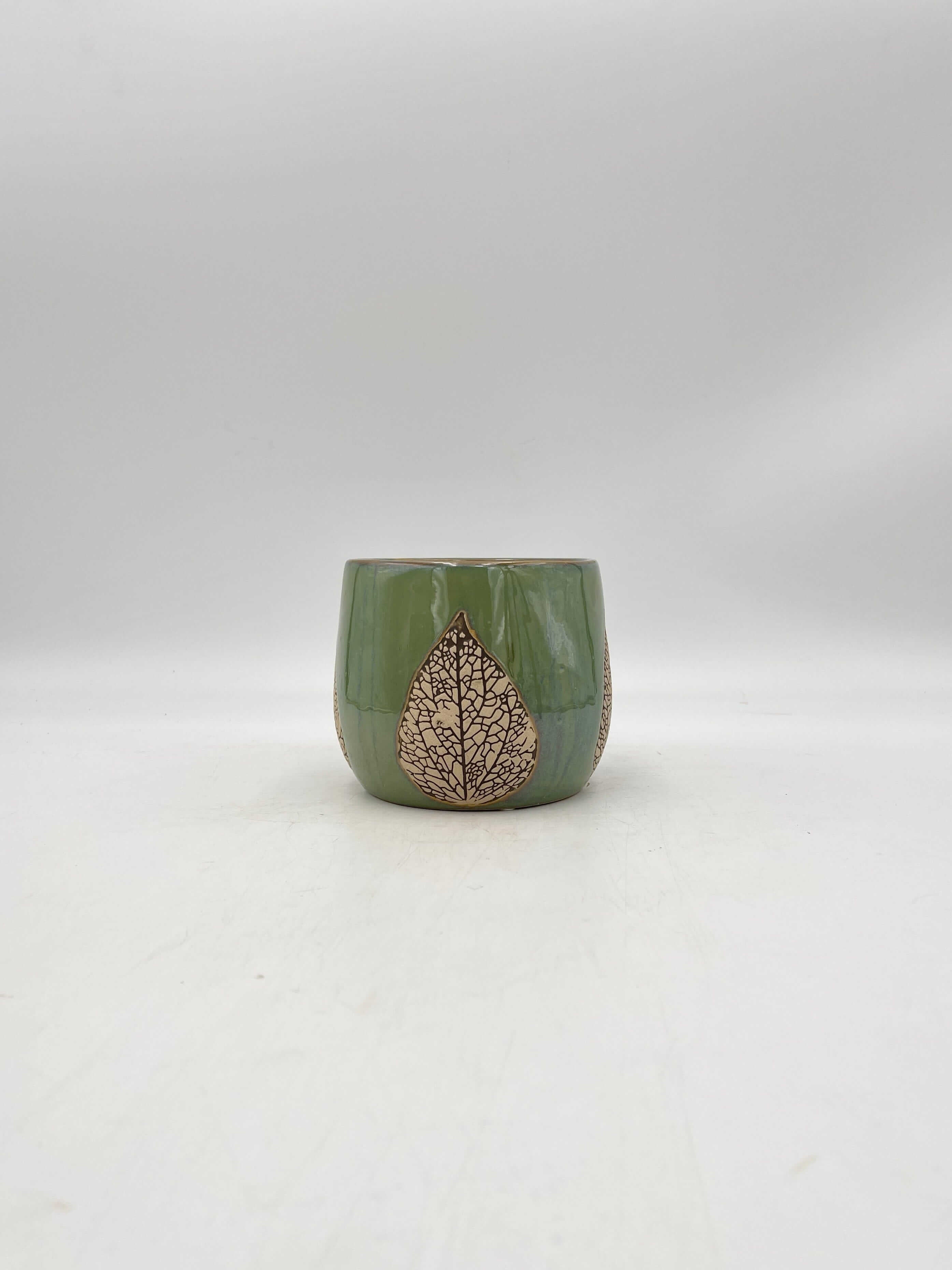 Leaf Ceramic Plant pots, Green, Handmade