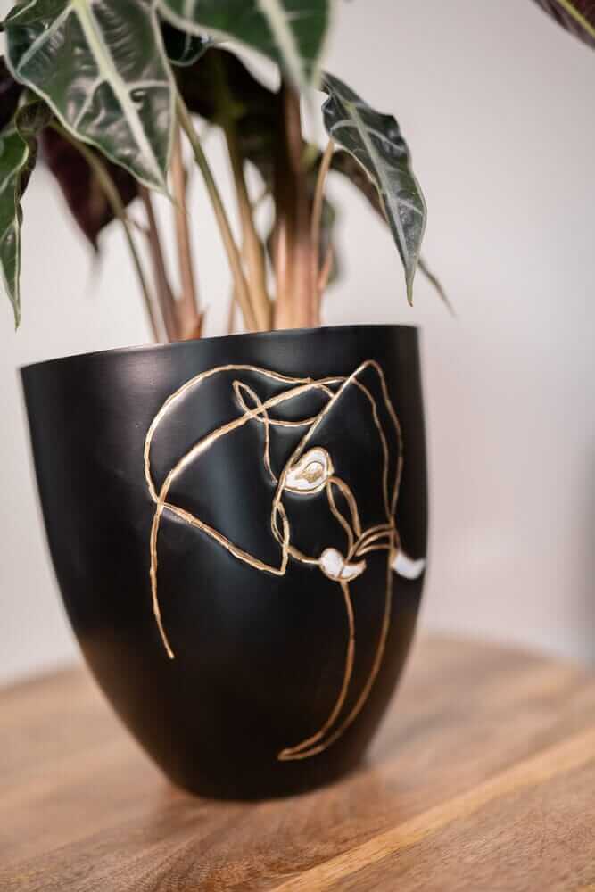Leah Metal Elephant Plant Pots, Black, Handmade