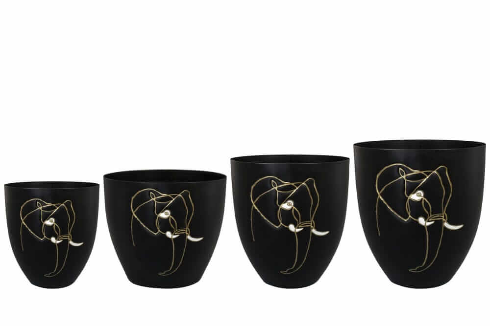Leah Metal Elephant Plant Pots, Black, Handmade