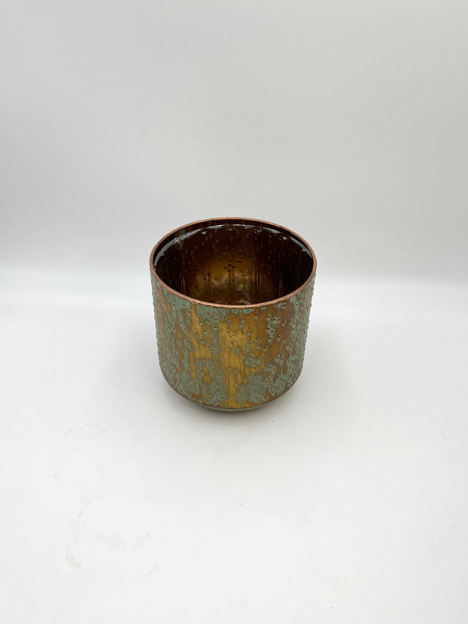 Lian Metal Plant Pots, Copper Green, Handmade