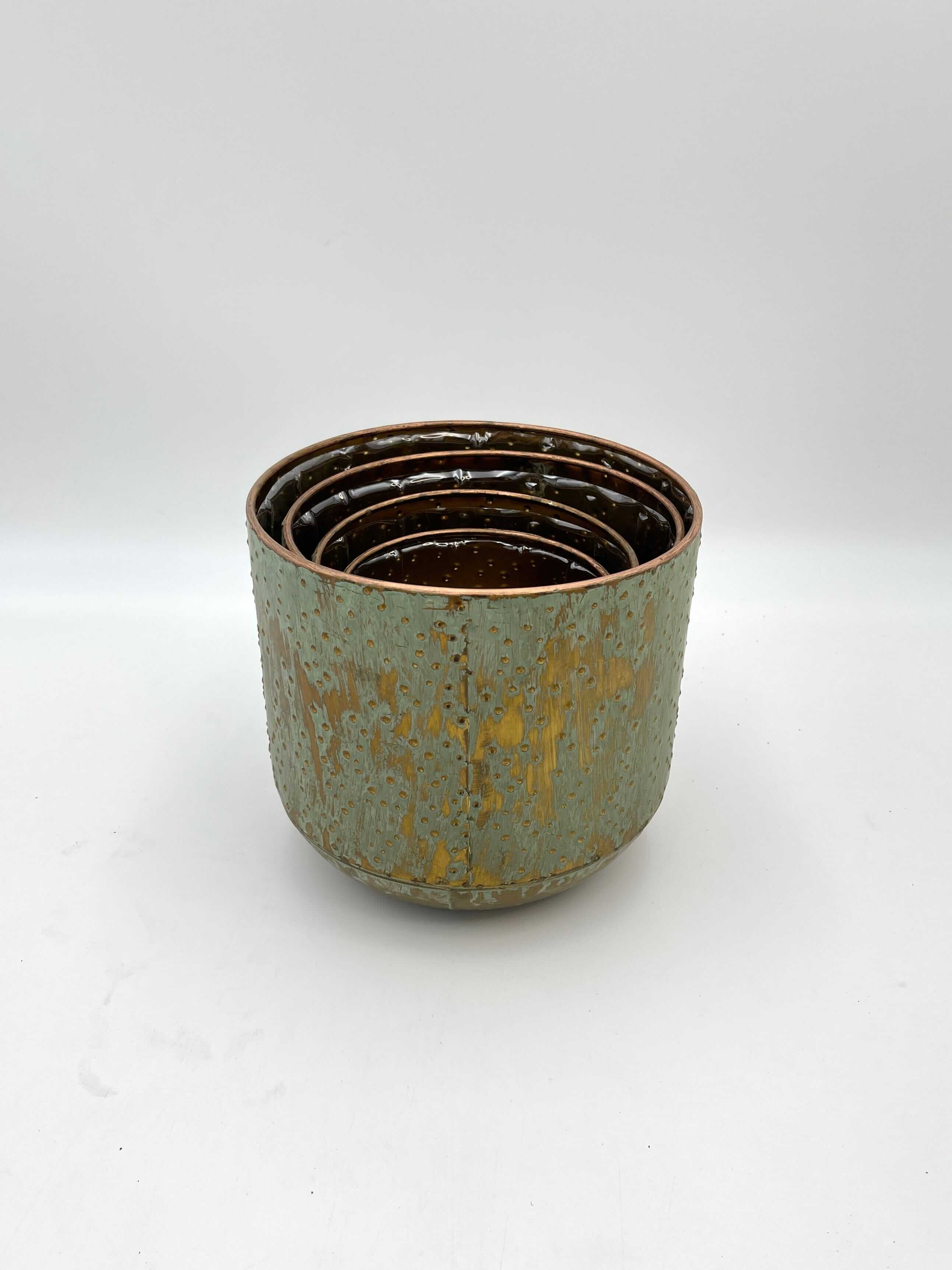 Lian Metal Plant Pots, Copper Green, Handmade