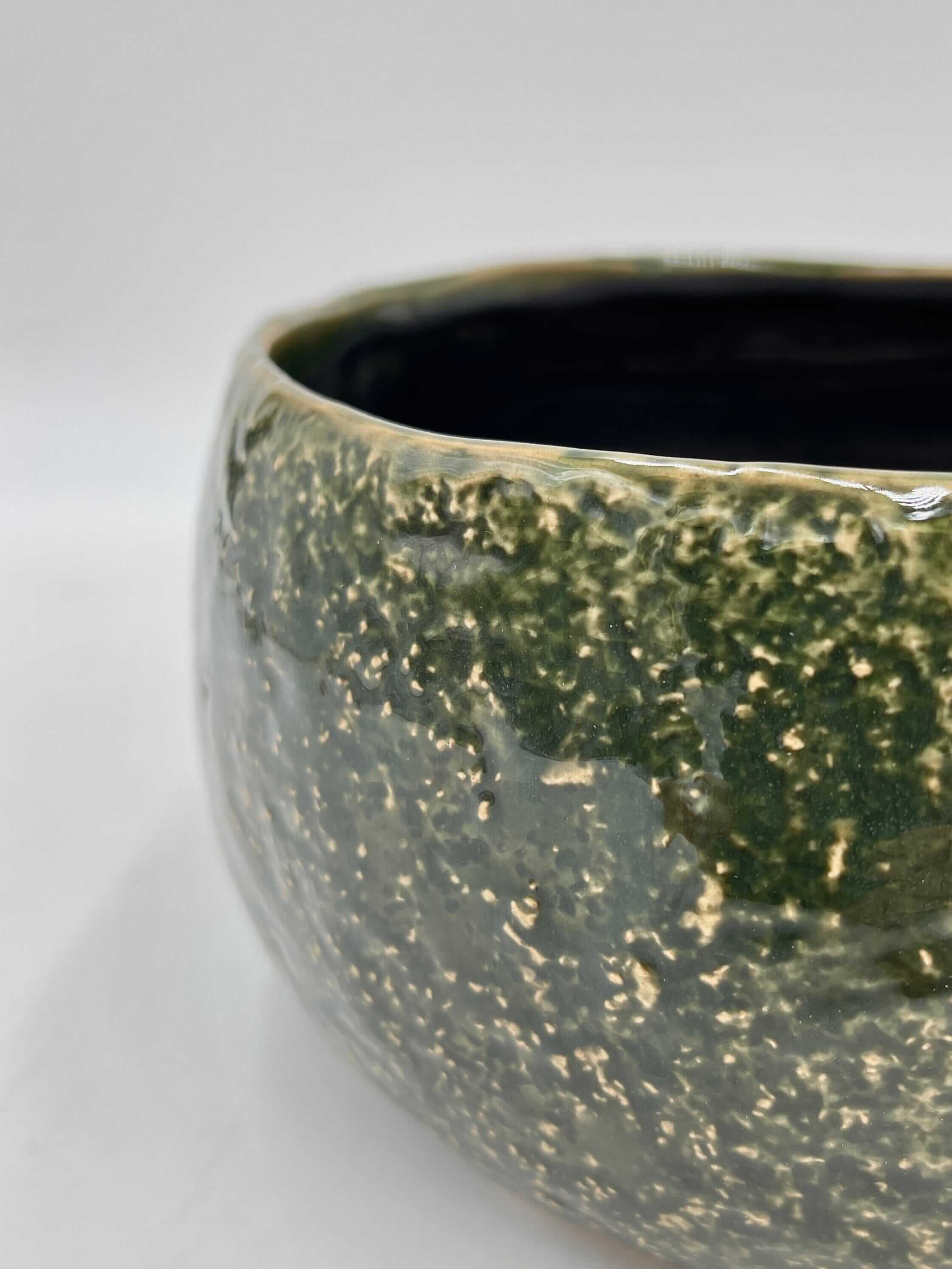 Mischa Forest Ceramic Bowl, Green, D21cm, Handmade Plant Pot