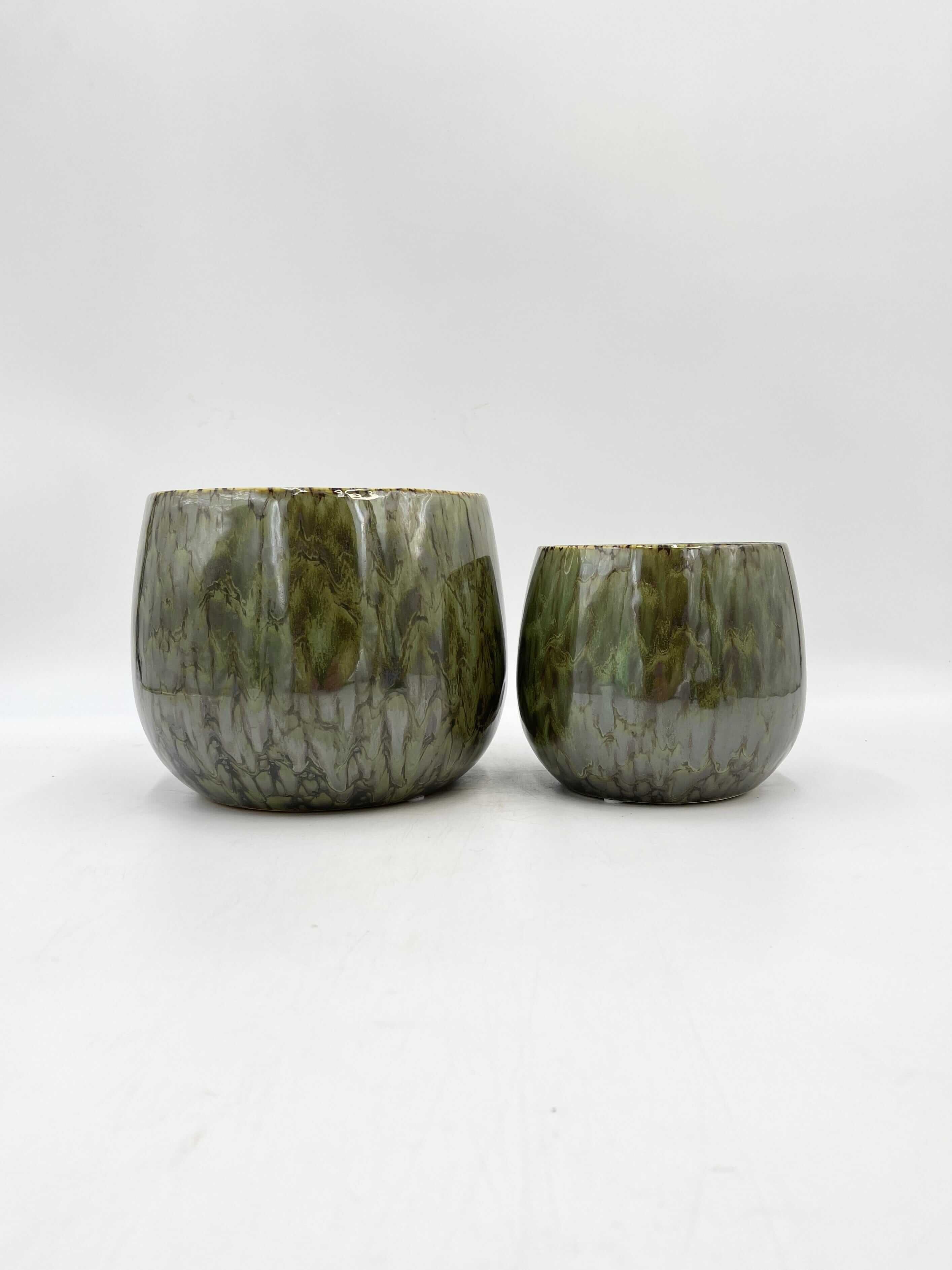 Odile Handmade Ceramic Plant Pots, Green, Indoor Plant Pots in Multiple Sizes