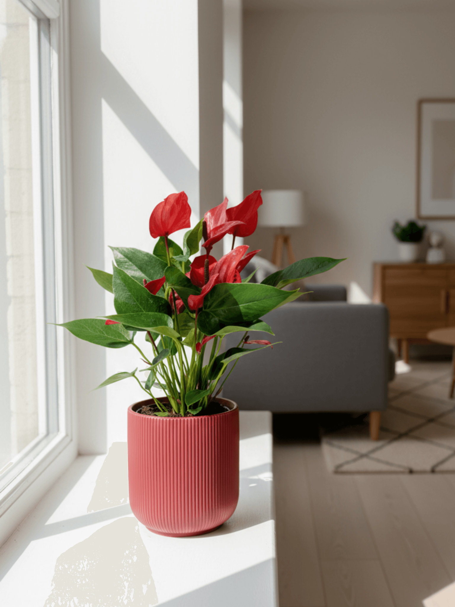 Plant gifts, Anthurium Lava, Red Flowering Plant in Red Pot