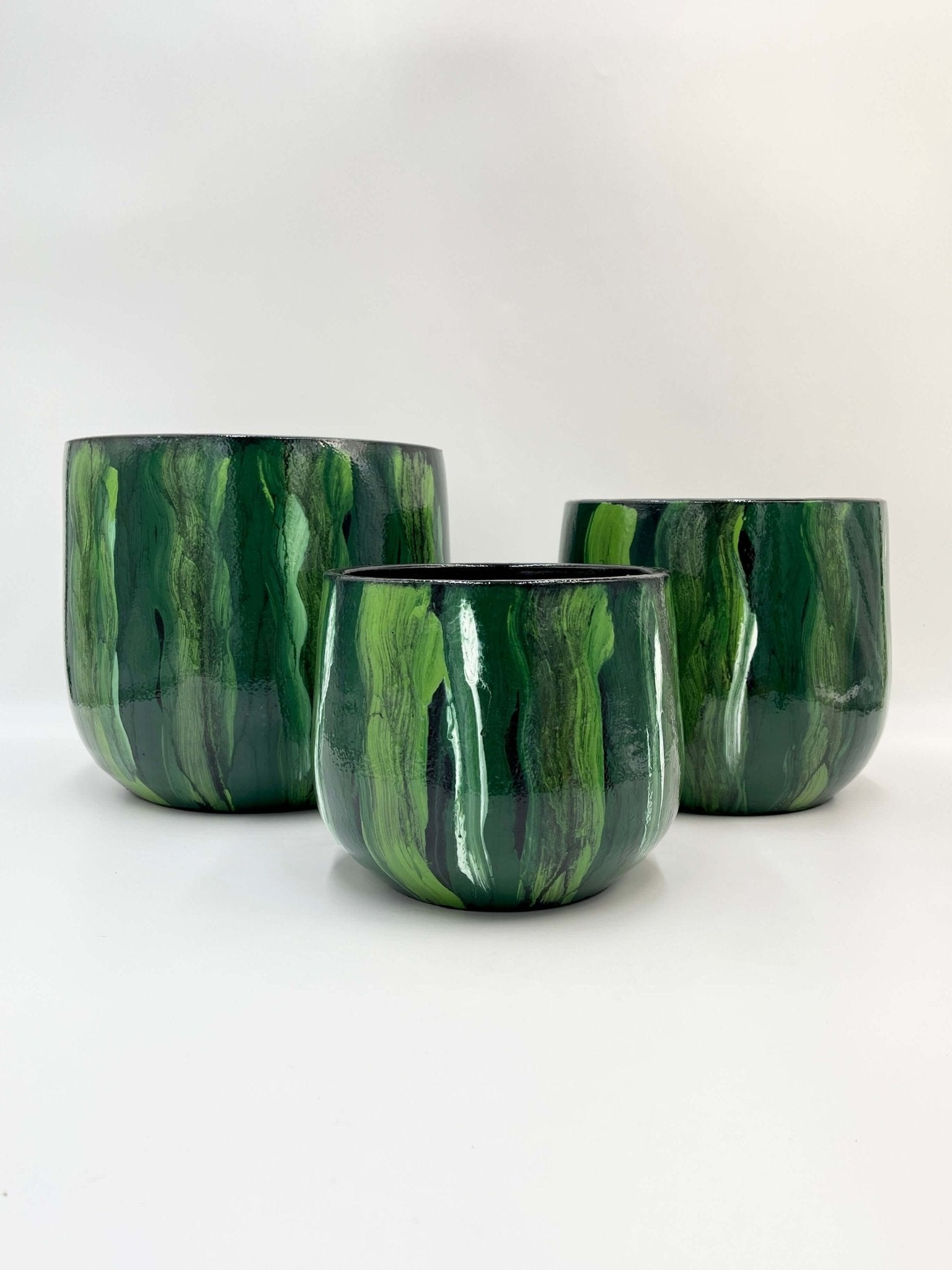 Stripe Plant Pot Nigel - Green Ceramic Pot - Multiple Sizes
