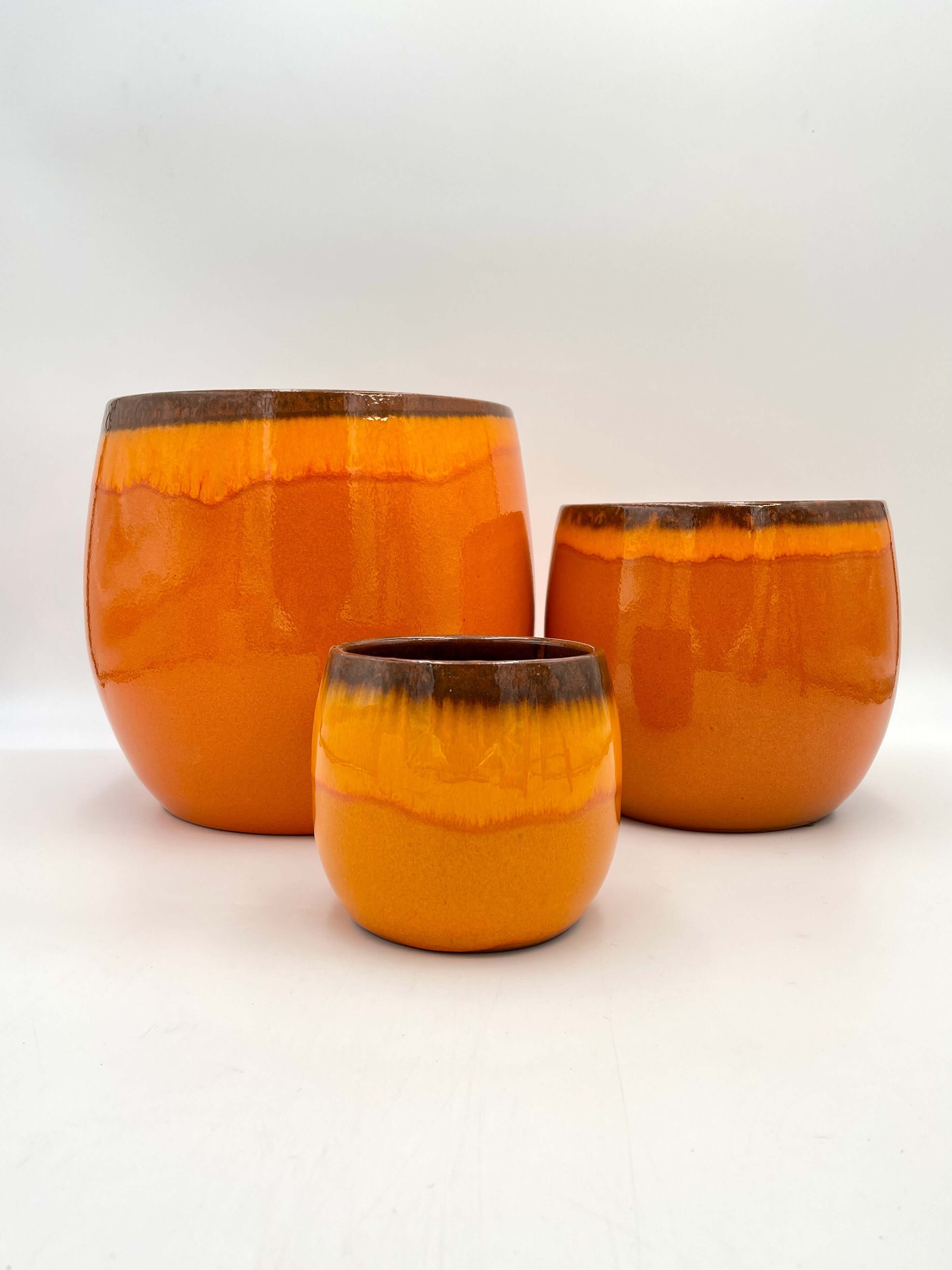 Charlotte, Retro Ceramic Plant Pots, Orange, House Plant Pot in Multiple Sizes