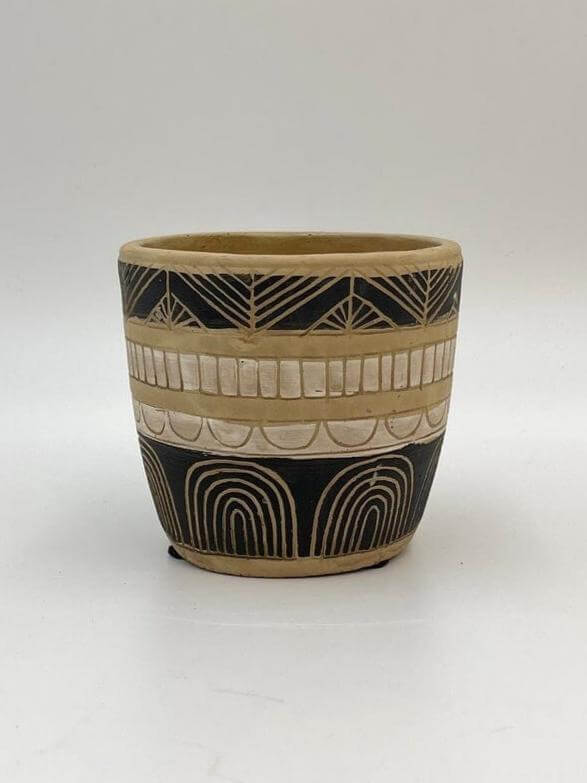 Concrete House Plant Pot, D11.5cm, Beige & Black