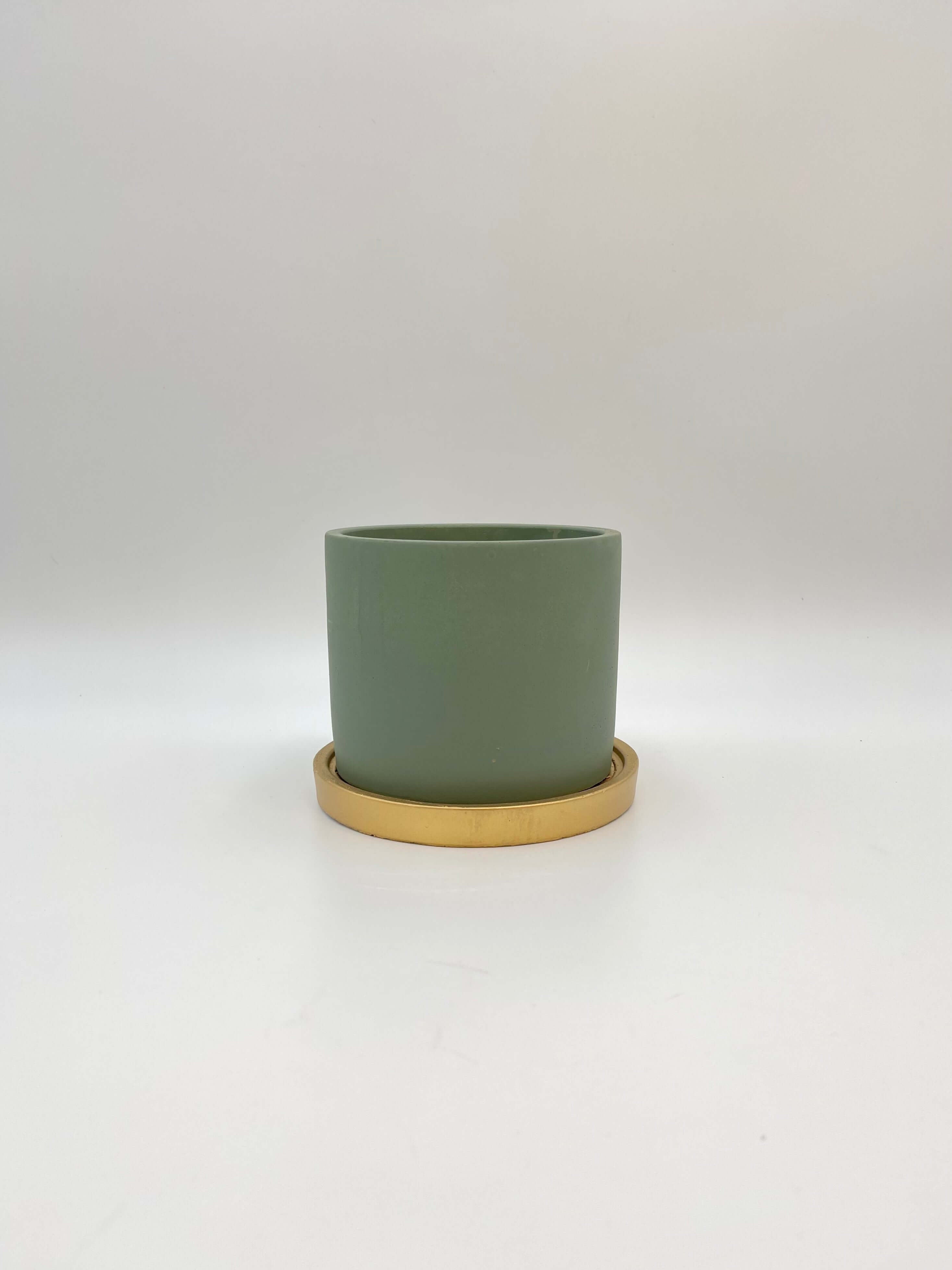 Concrete Plant Pot, Green Gold, D14cm