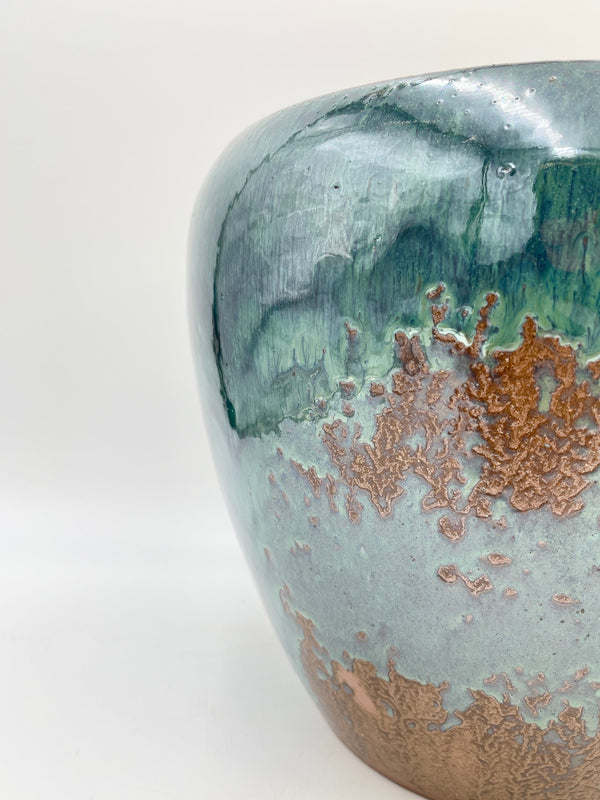 Handmade Ceramic Mystic Pot, D32cm, Turquoise, Indoor & Outdoor Plant Pot