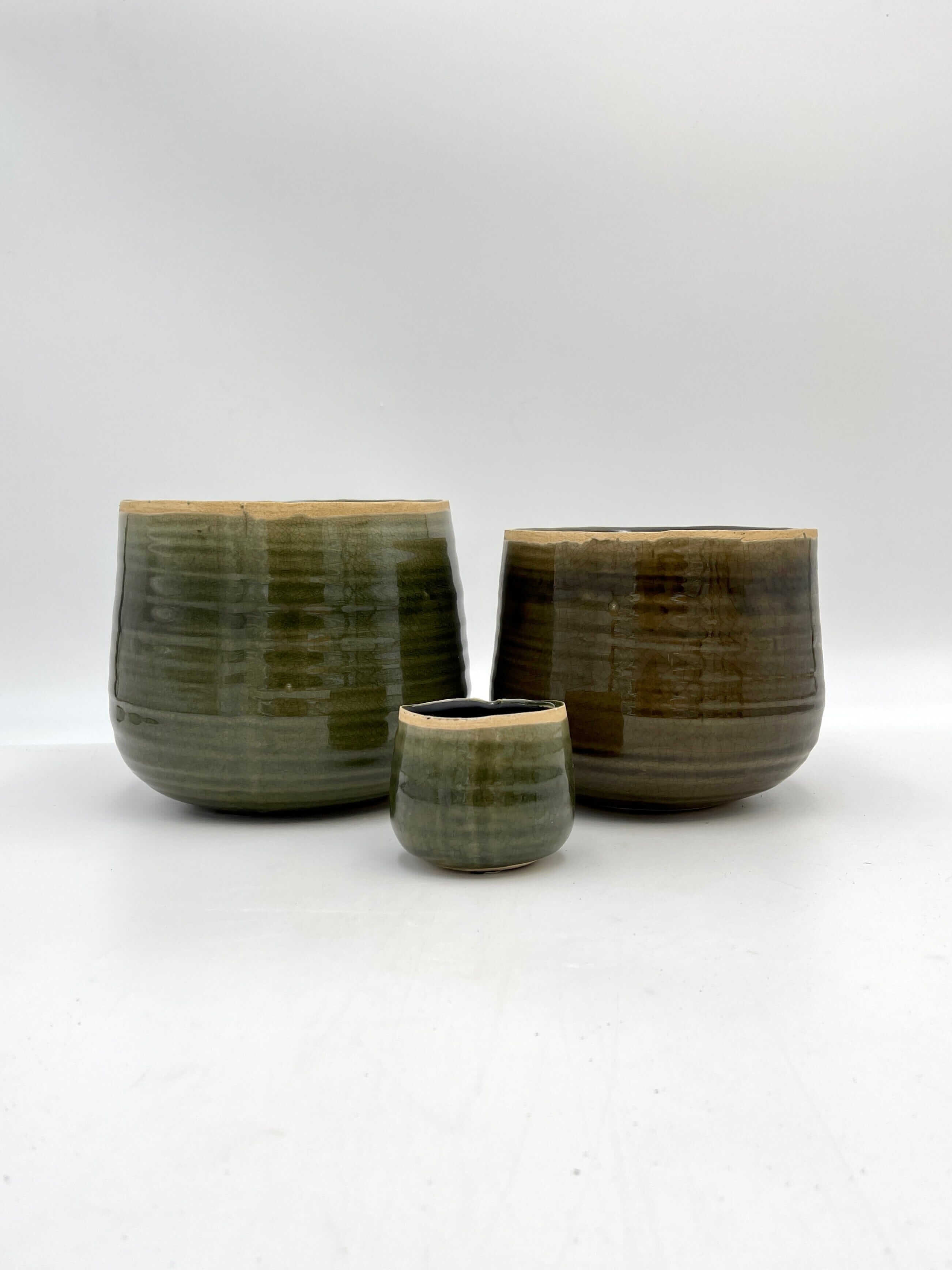 Iris Ceramic Pots, Moss Green, Handmade House Plant Pot in Multiple Sizes