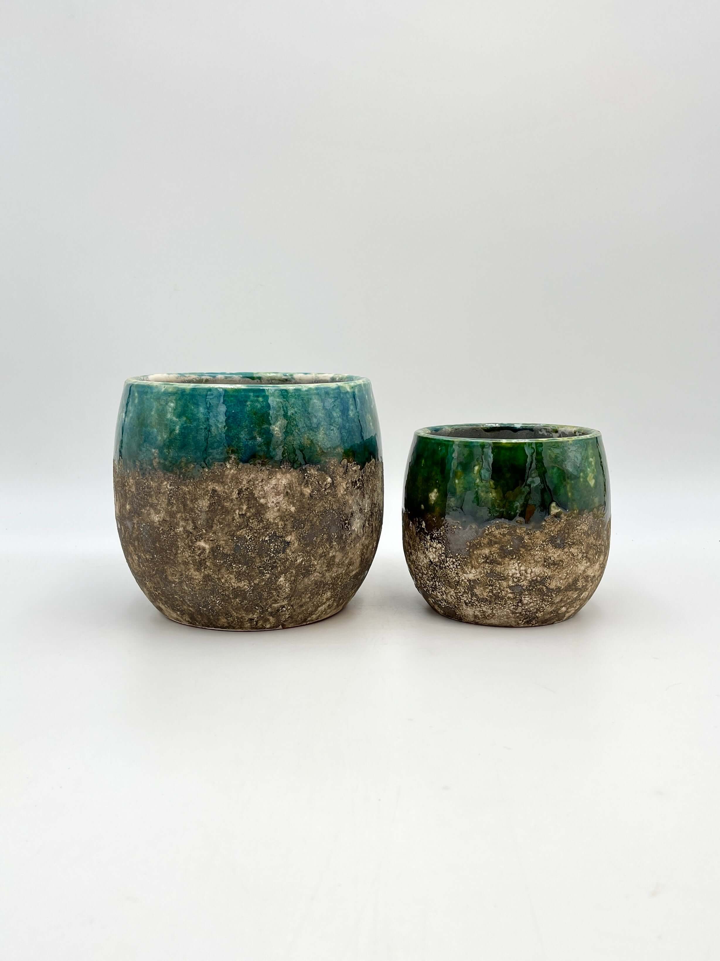 Lindy Ceramic Plant Pots, Black Green, Handmade