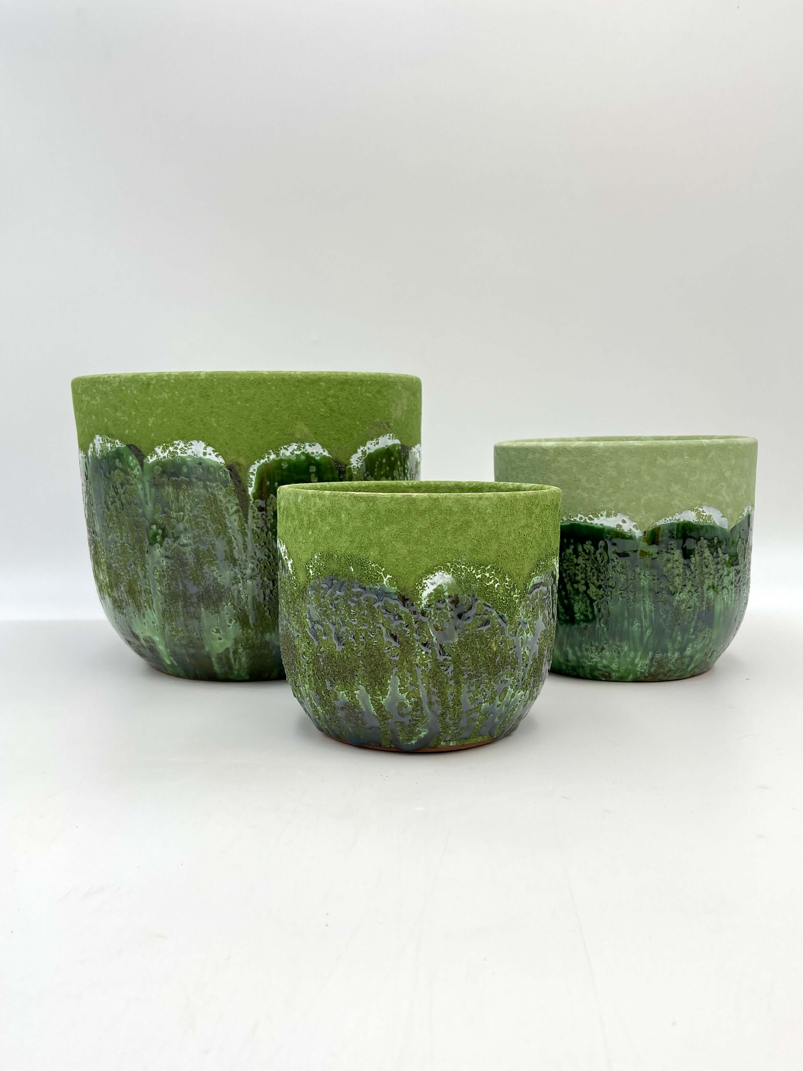 Moon Jungle Plant Pots, Ceramic, Green, Handmade