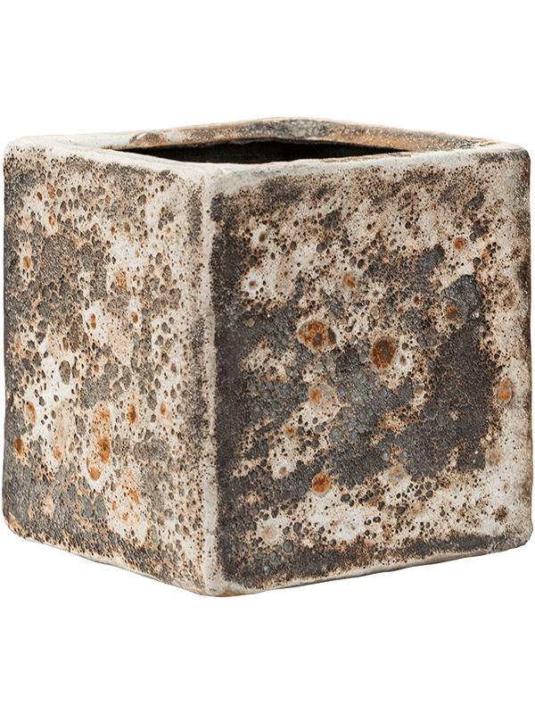 Handmade Lava Cube Relic Plant Pot, D16cm, Rust