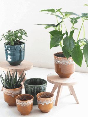 Handmade Otis Plant Pot, D16cm, Petrol Blue