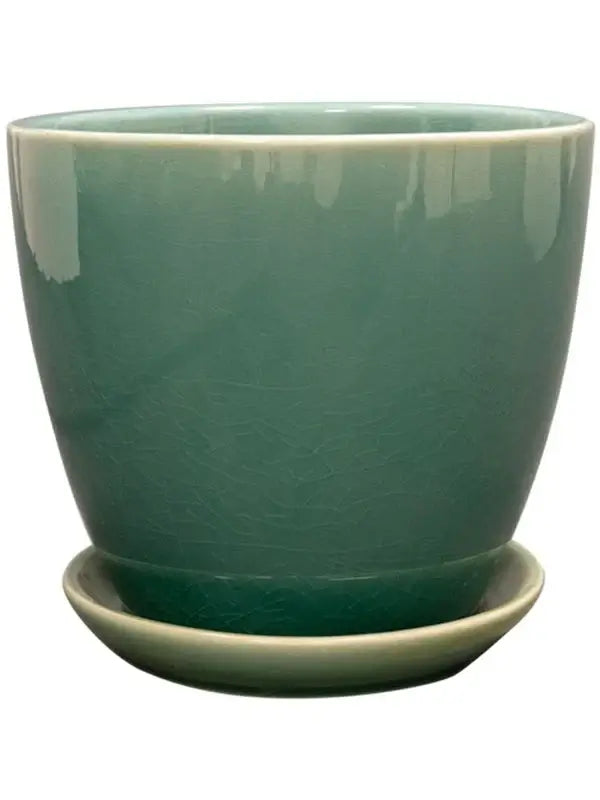 Rico Plant Pot With Saucer, Sea Green, Indoor & Outdoor