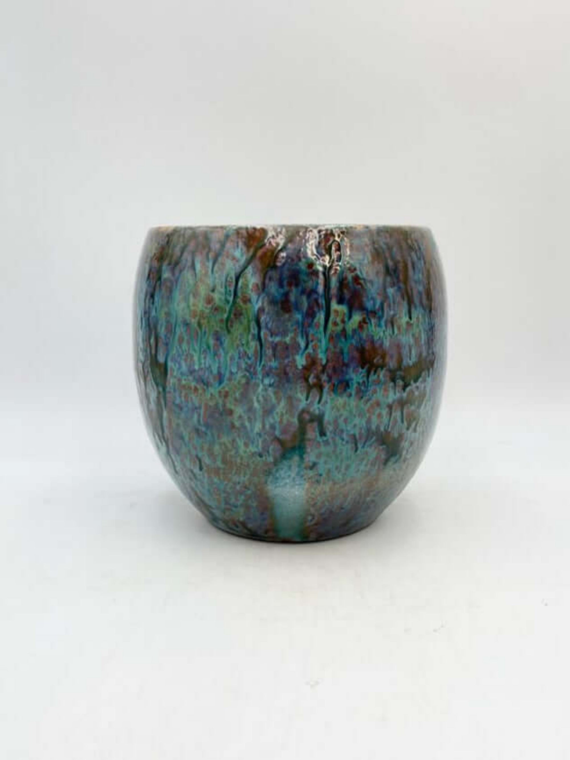 Loren Glazed Indoor Plant Pots, Blue, Handmade