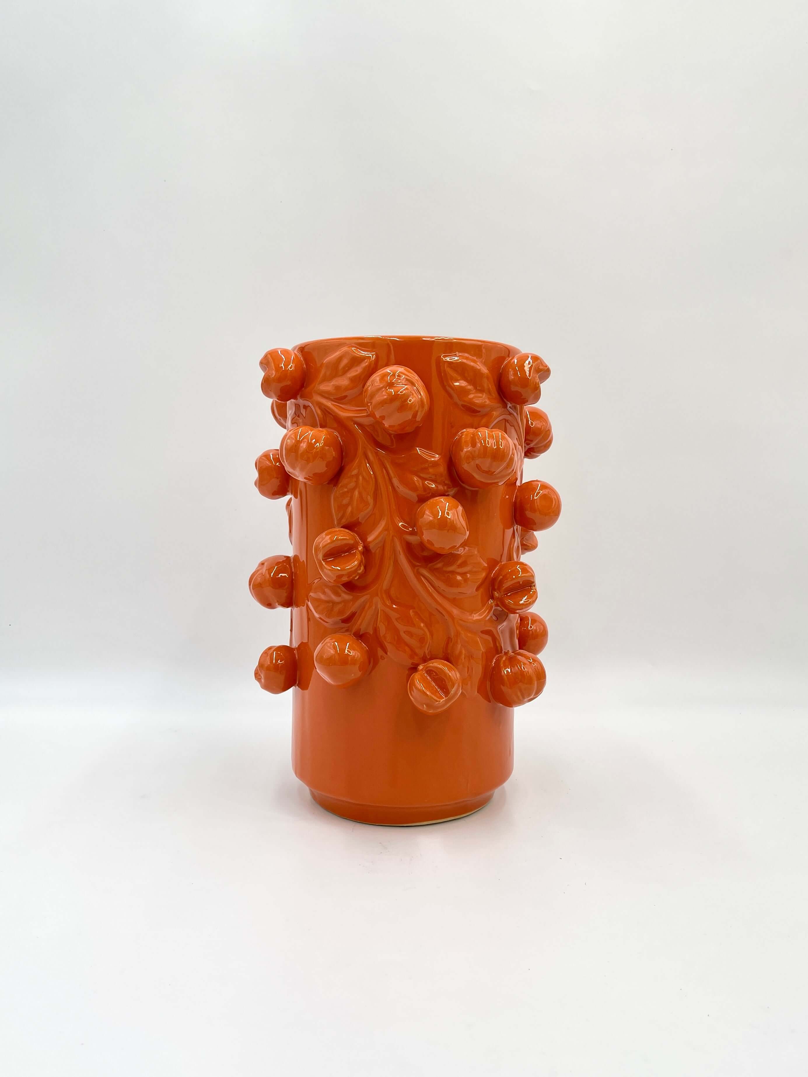 Handmade Ceramic Orange Vase, H31cm