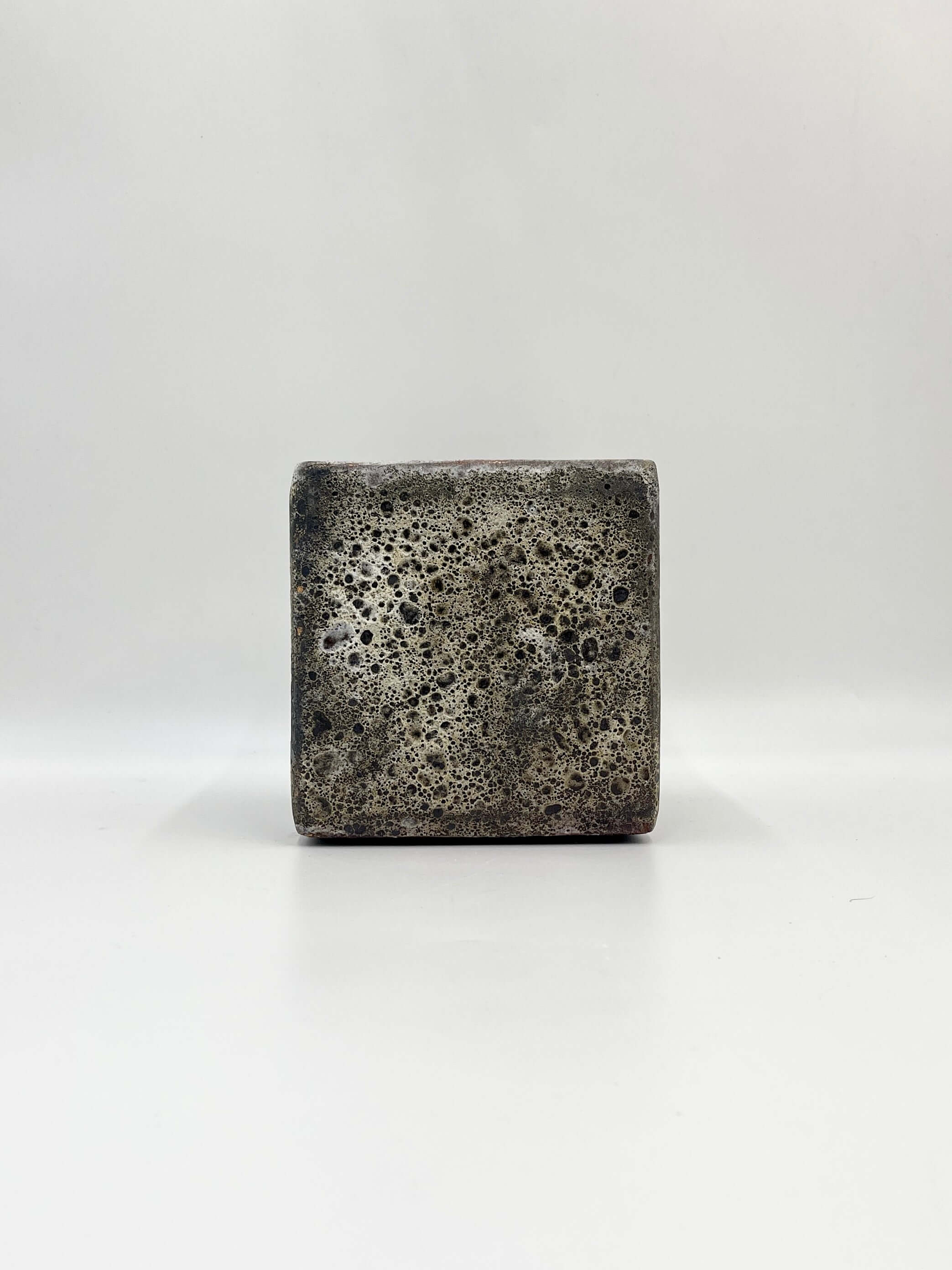 Handmade Lava Cube Relic Plant Pot, D16cm, Rust