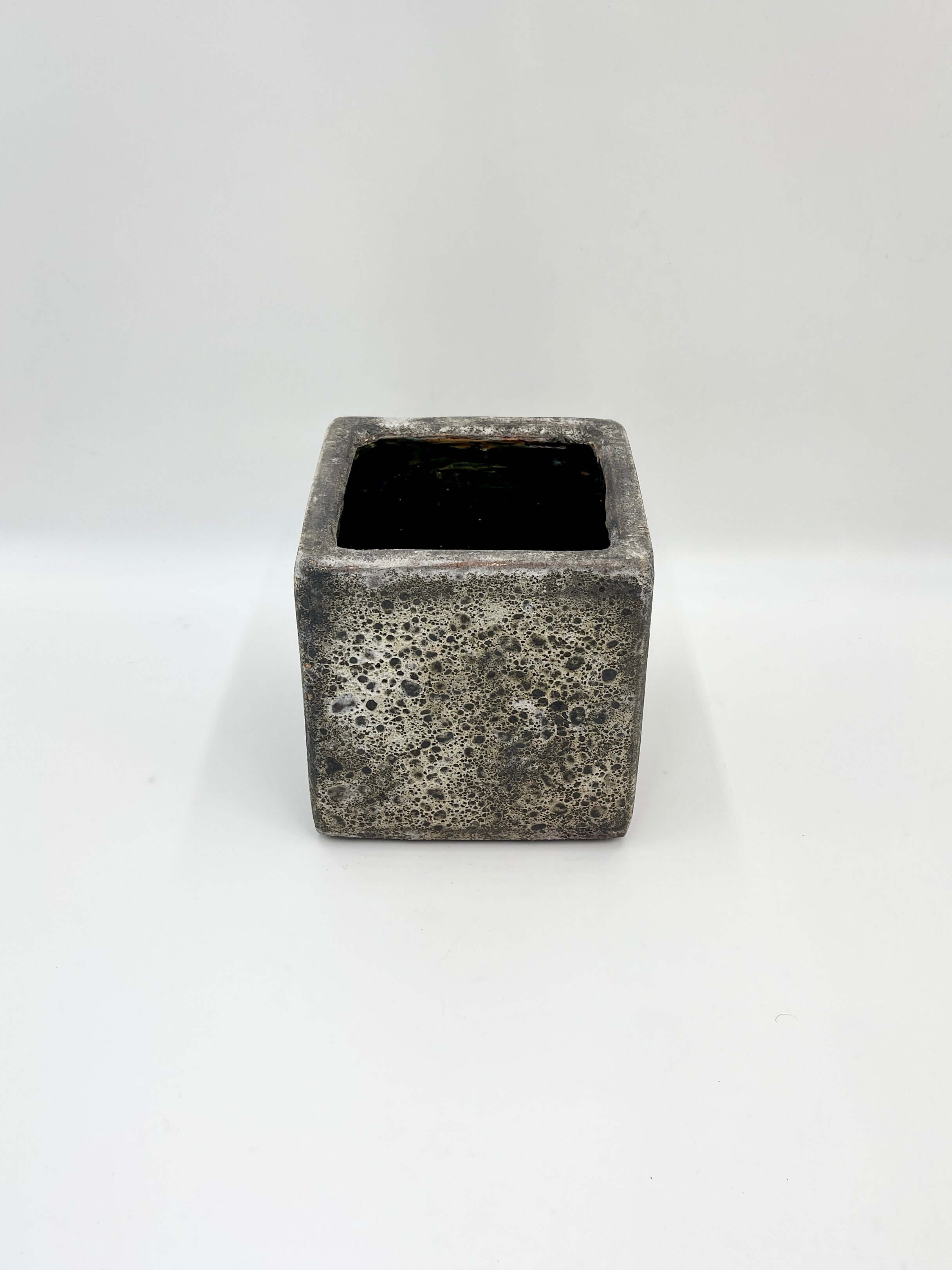 Handmade Lava Cube Relic Plant Pot, D16cm, Rust