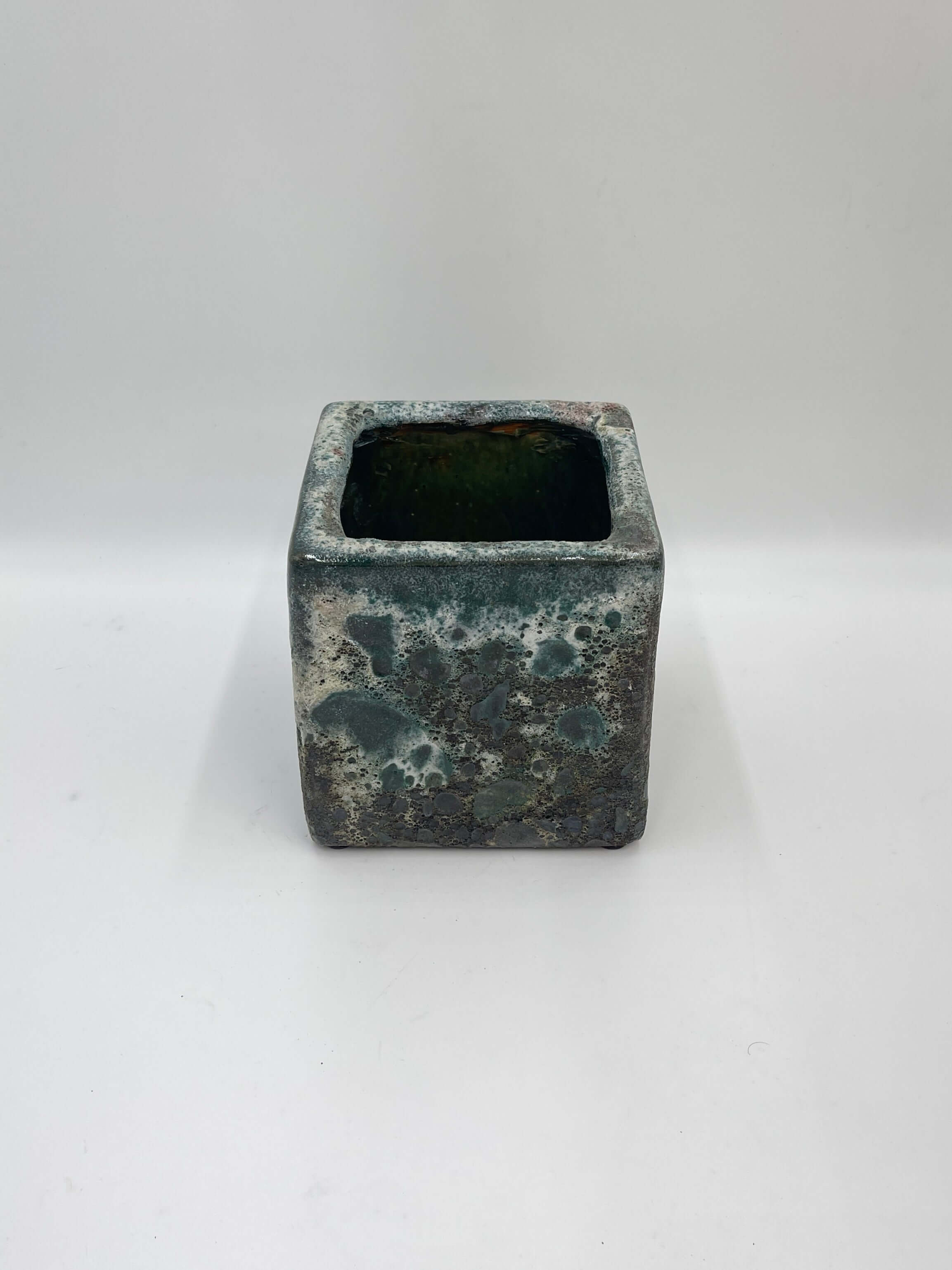 Handmade Lava Cube Relic Plant Pot, D16cm, Jade