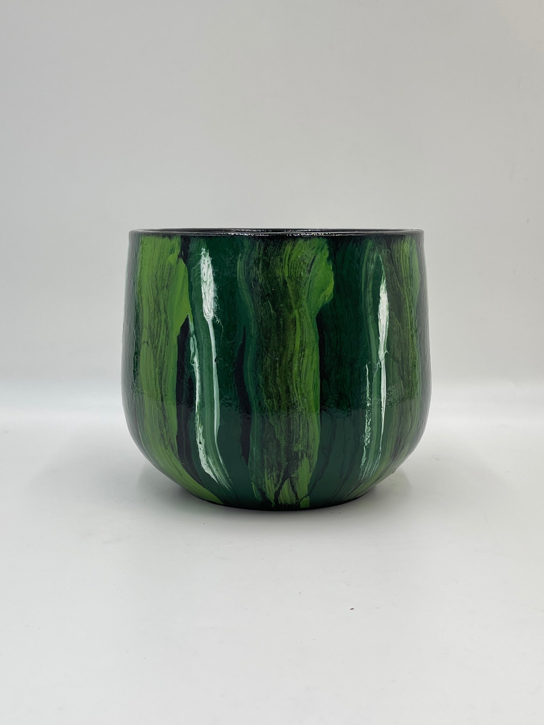 Stripe Plant Pot Nigel - Green Ceramic Pot - Multiple Sizes