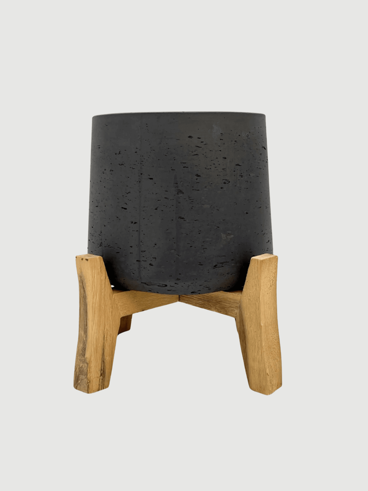 Black Plant Pot - Patt Indoor Outdoor Planters with Wood Stand - Rebel Plants