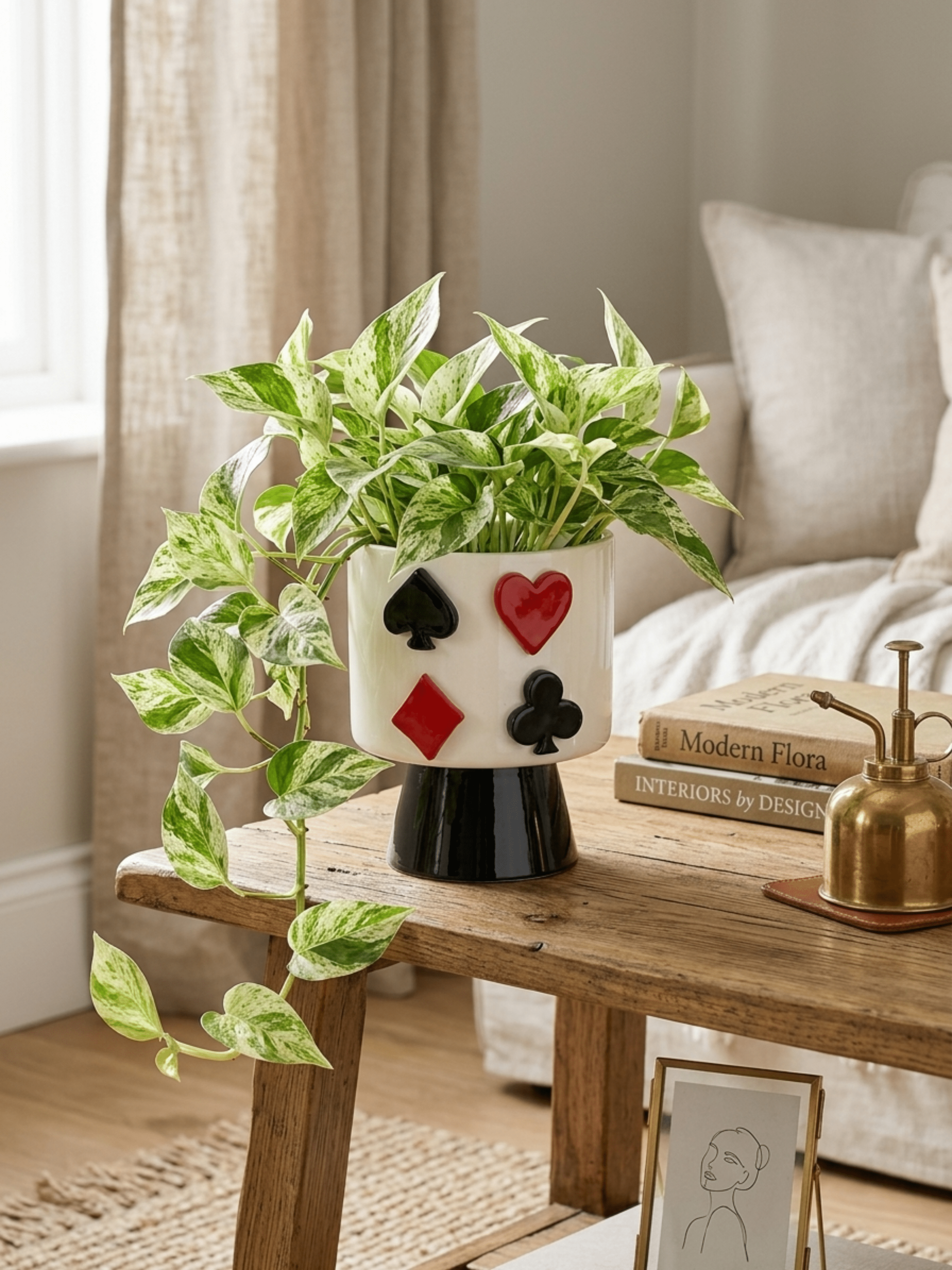 Hearts Ceramic Footed Pot, Off-White, Funny Gift