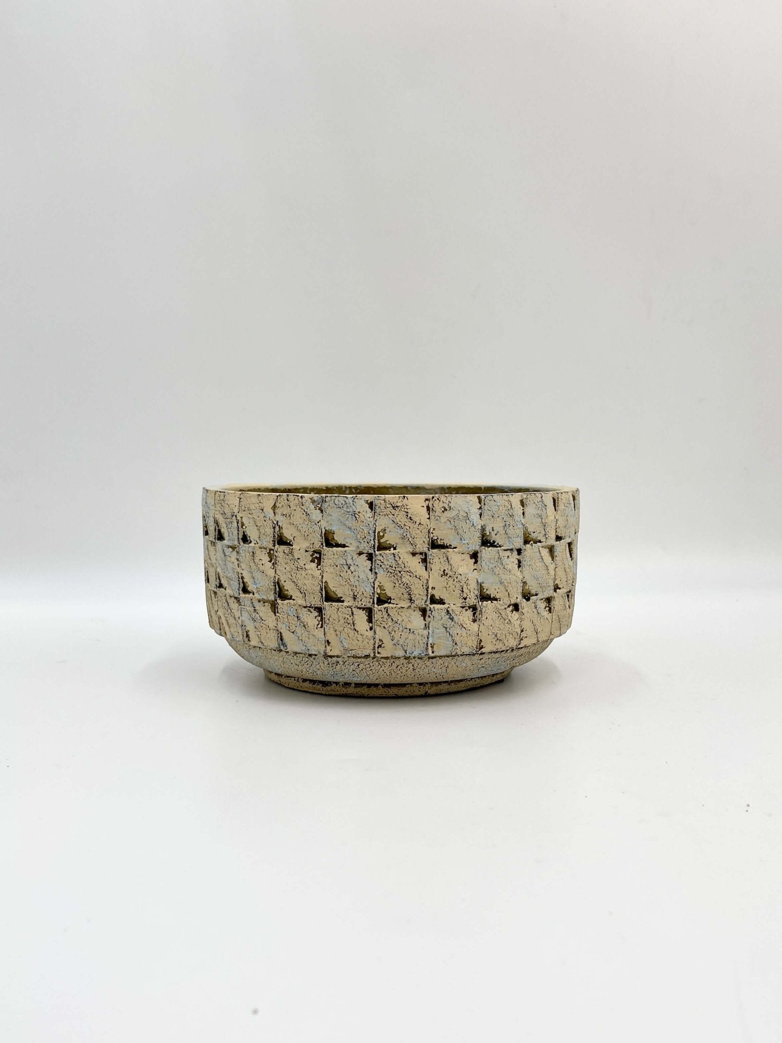 Indoor Plant Bowl - Handmade Cement Jim Pot - D20cm - White Earth