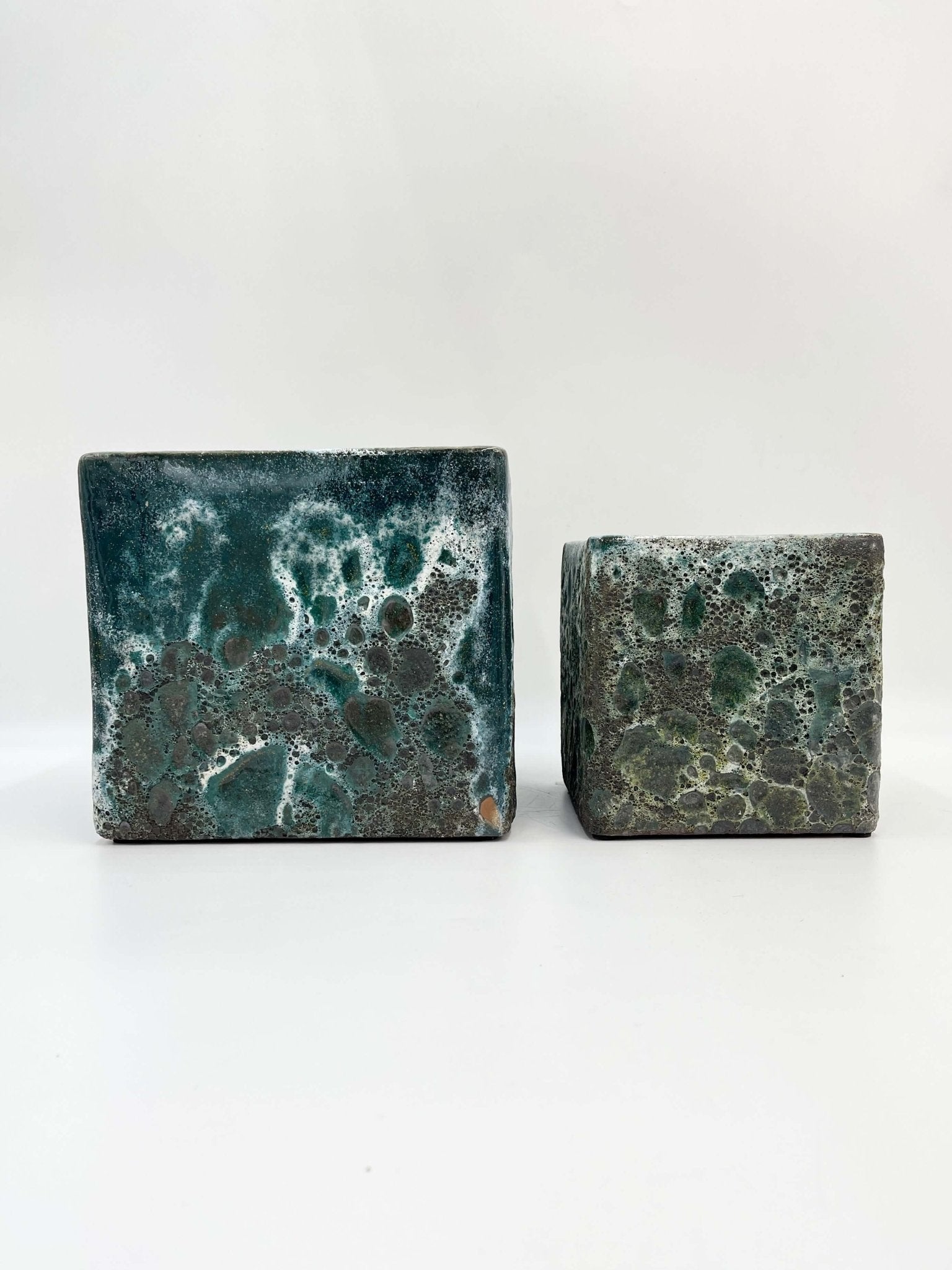 Lava Cube Relic Plant Pots, Jade, Square Plan Pot
