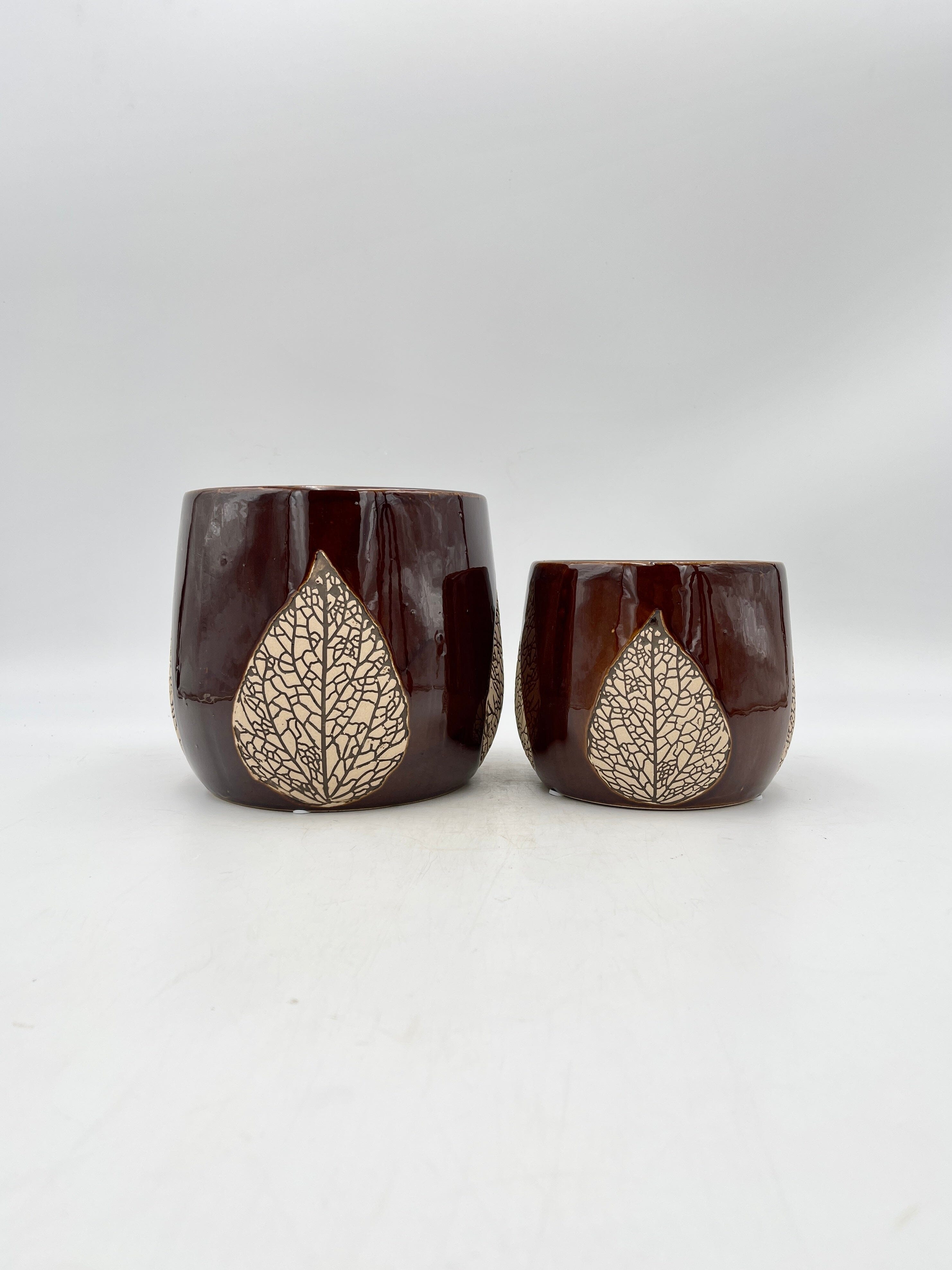 Leaf Ceramic Plant pots, Burgundy, Handmade