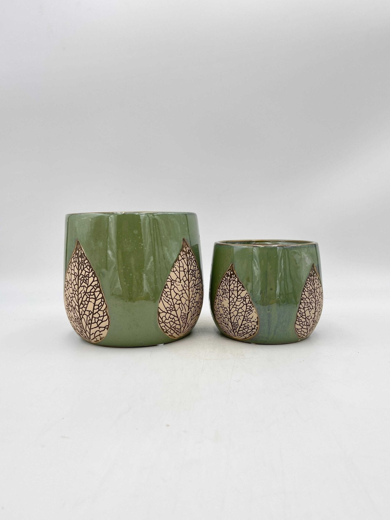 Leaf Ceramic Plant pots, Green, Handmade