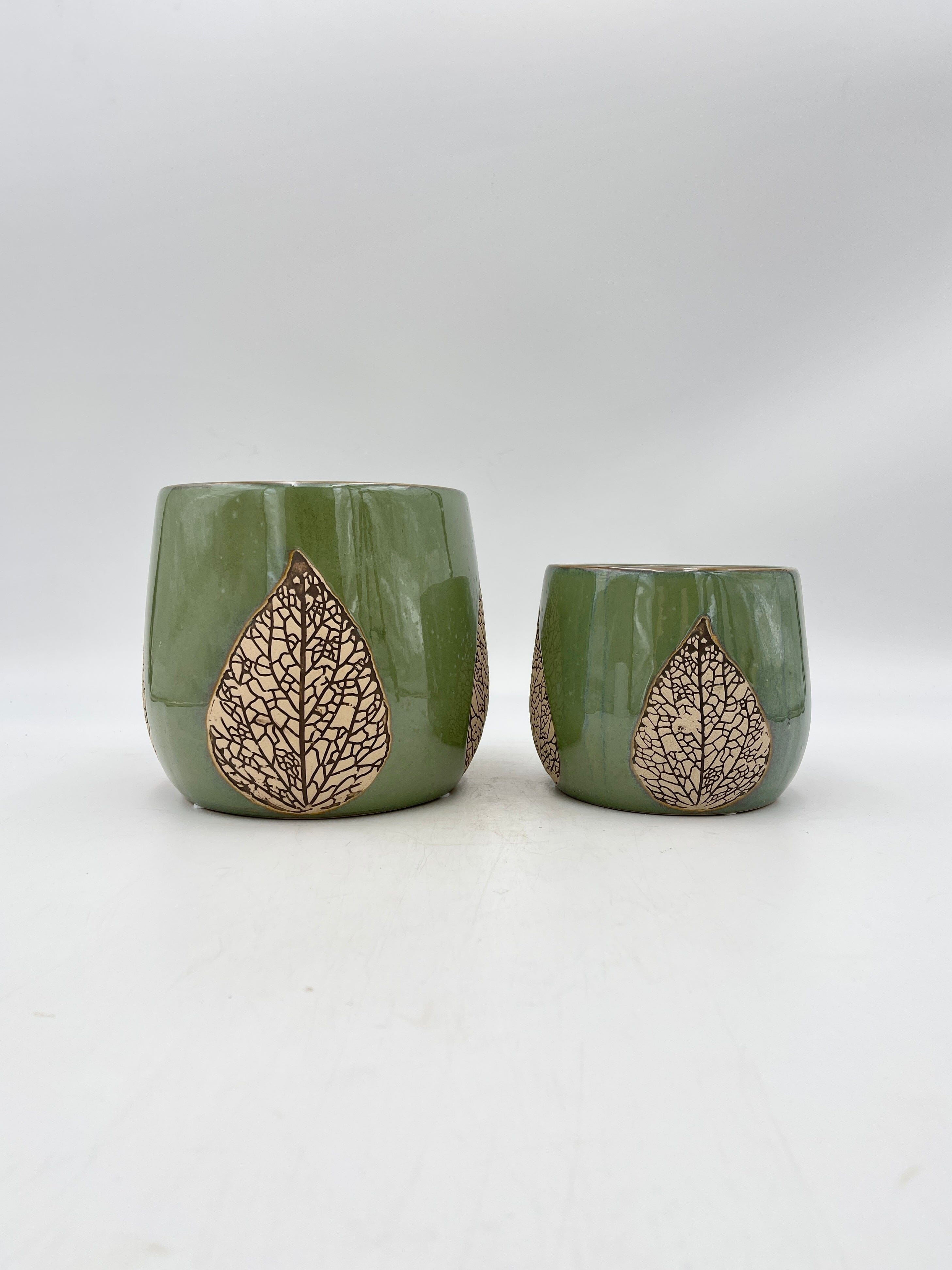 Leaf Ceramic Plant pots, Green, Handmade