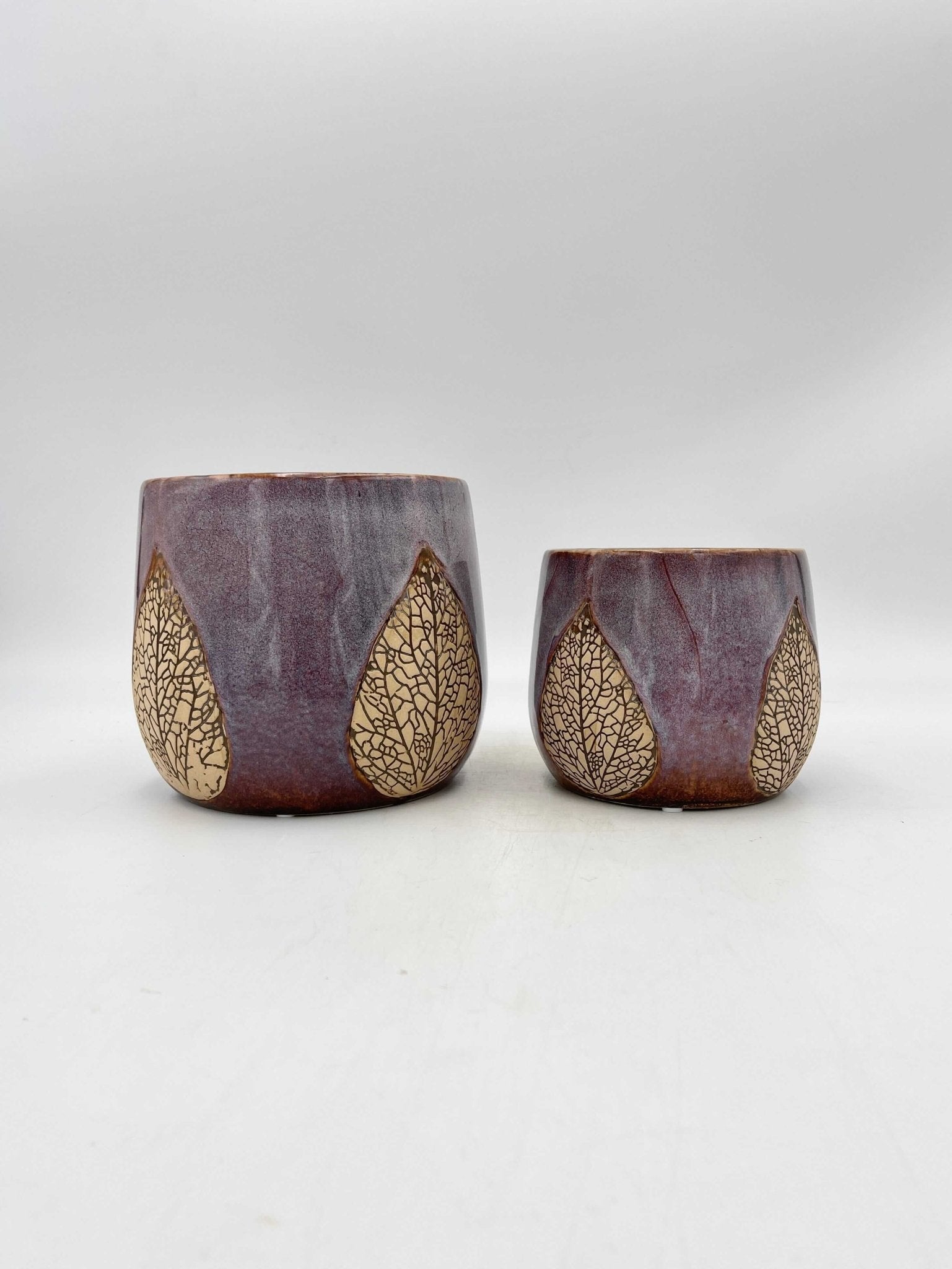 Leaf Ceramic Plant pots, Liliac Purple, Handmade