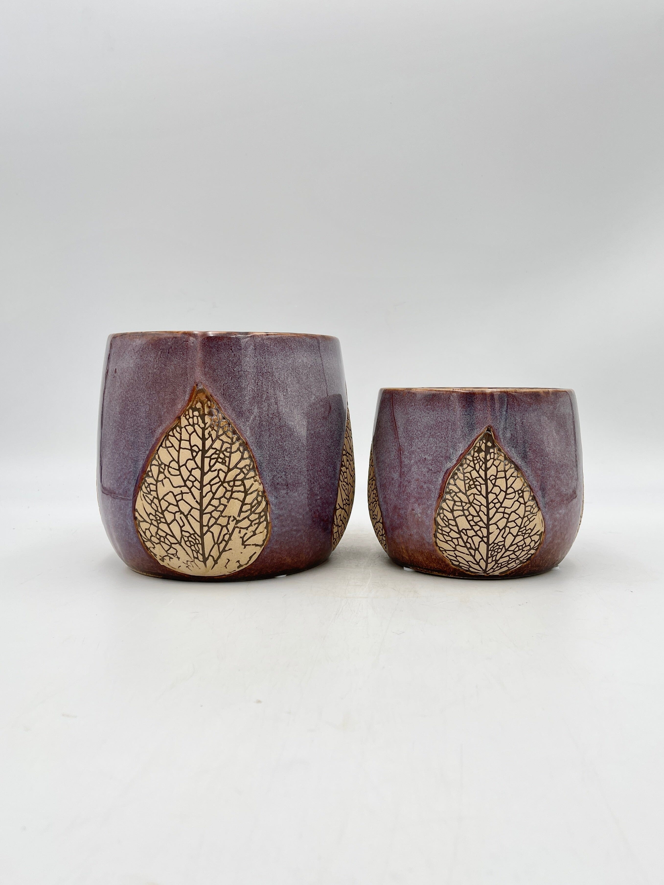 Leaf Ceramic Plant pots, Liliac Purple, Handmade