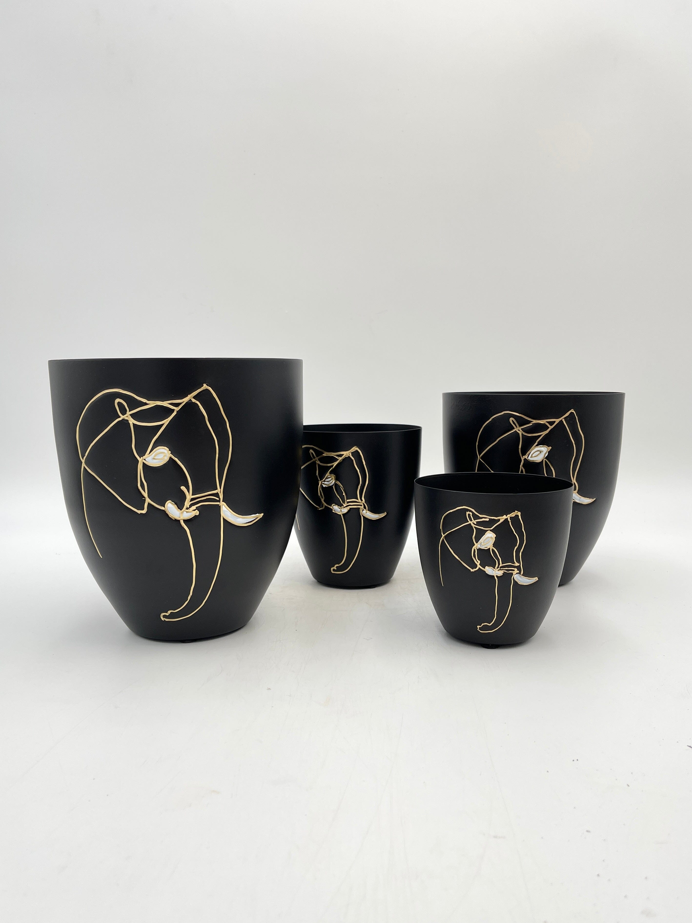 Leah Metal Elephant Plant Pots, Black, Handmade